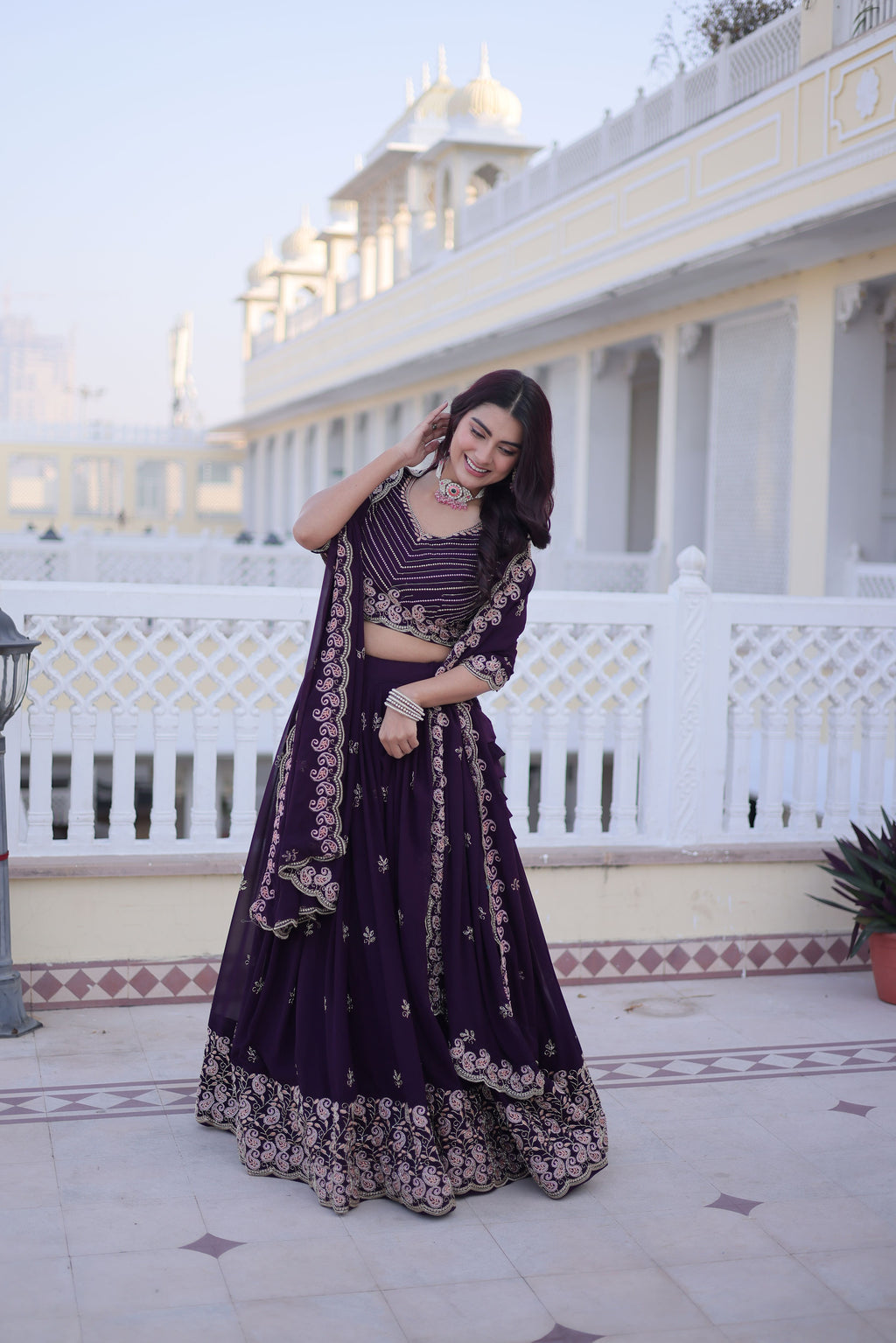 Faux Blooming Embroidered Lehenga With Dupatta