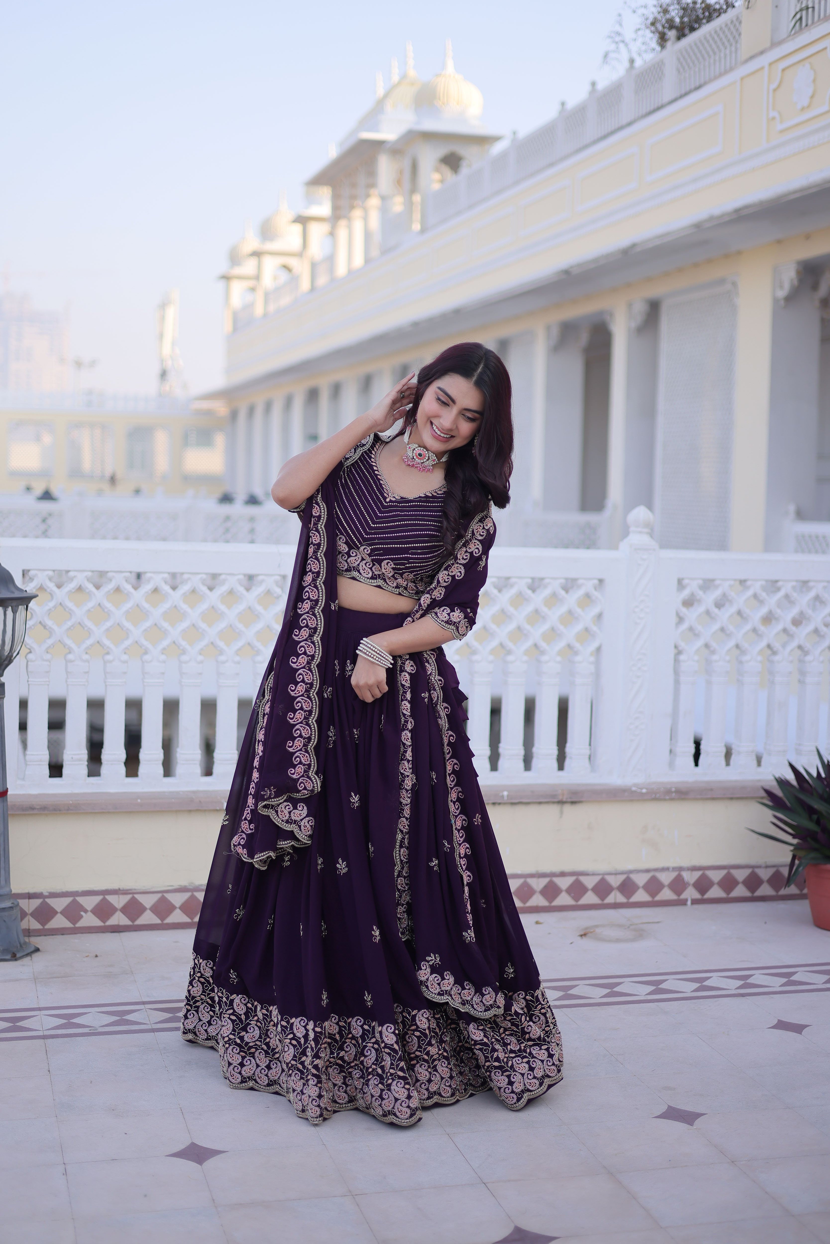 Faux Blooming Embroidered Lehenga With Dupatta