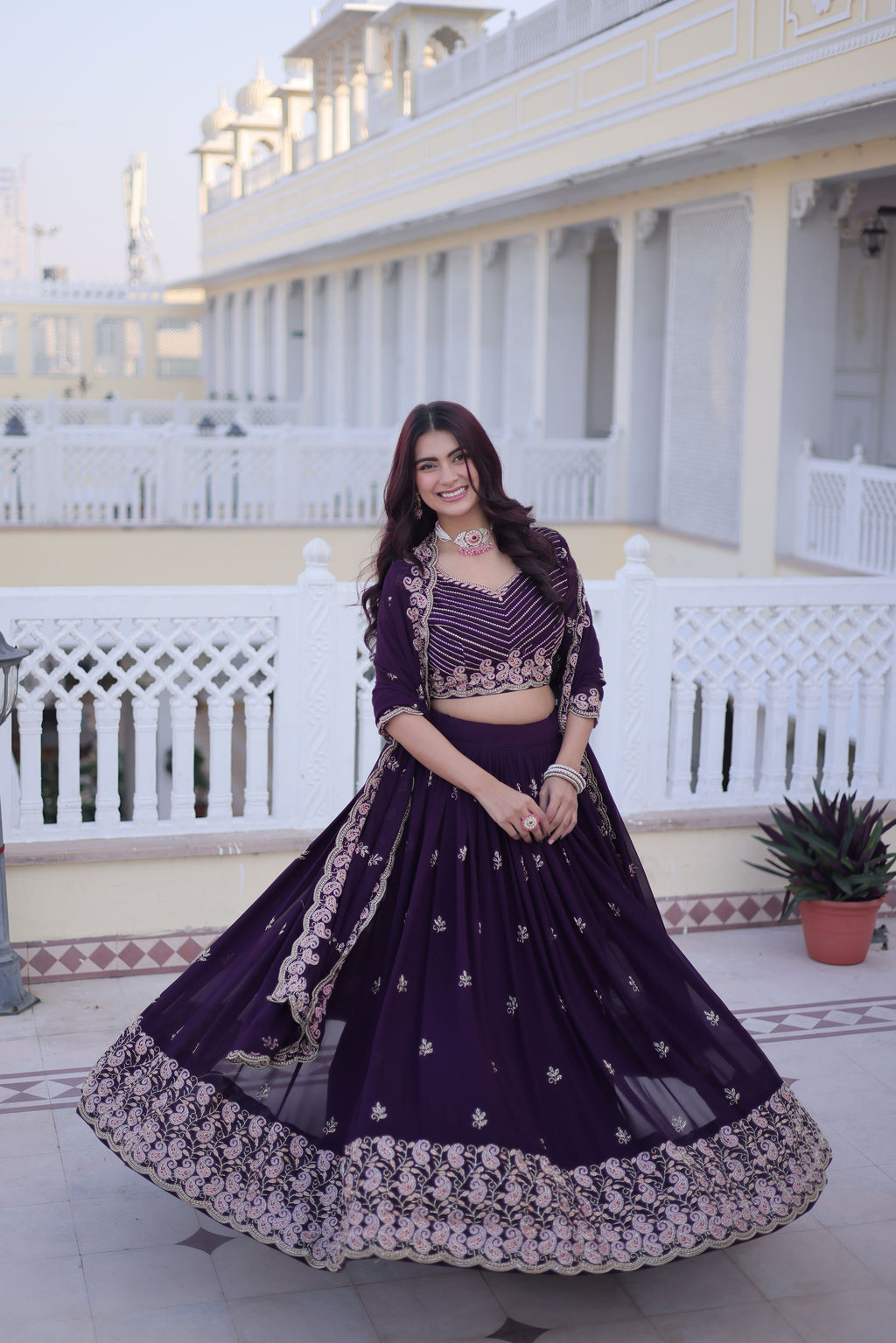 Faux Blooming Embroidered Lehenga With Dupatta