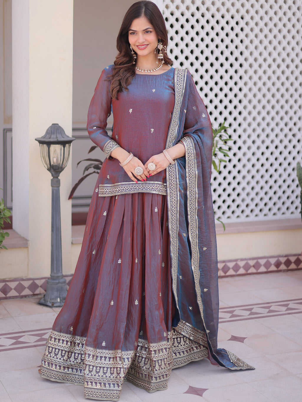 Fendi Chiffon Embroidered Lehenga With Dupatta
