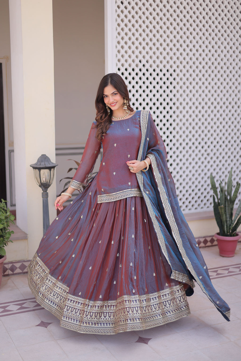 Fendi Chiffon Embroidered Lehenga With Dupatta
