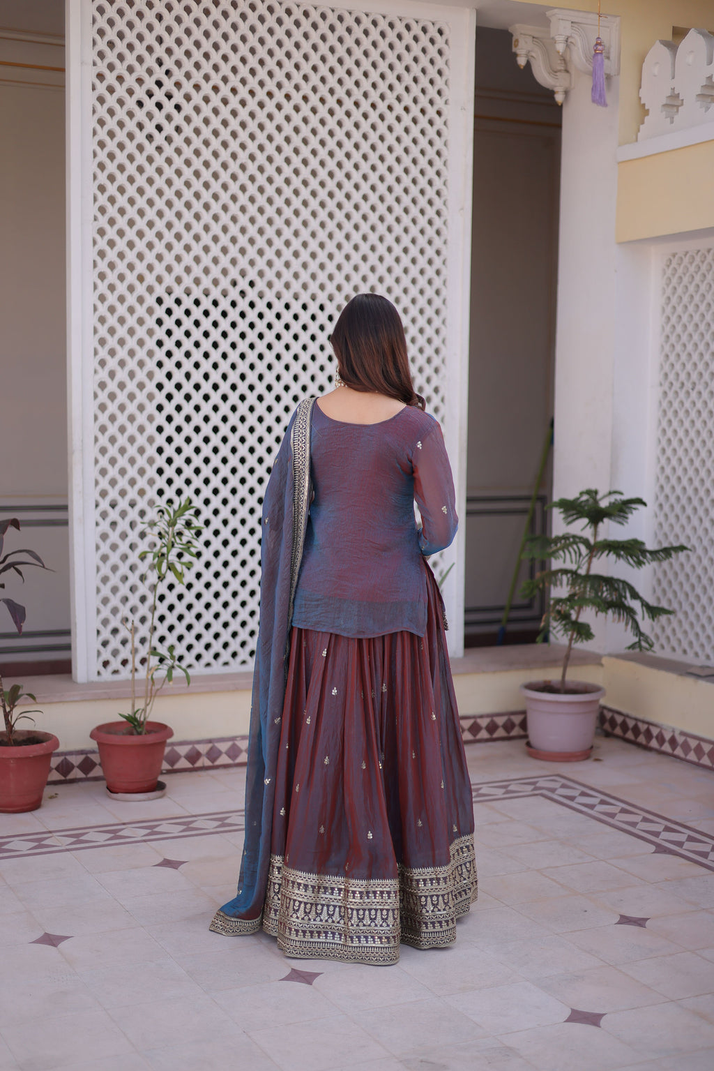 Fendi Chiffon Embroidered Lehenga With Dupatta