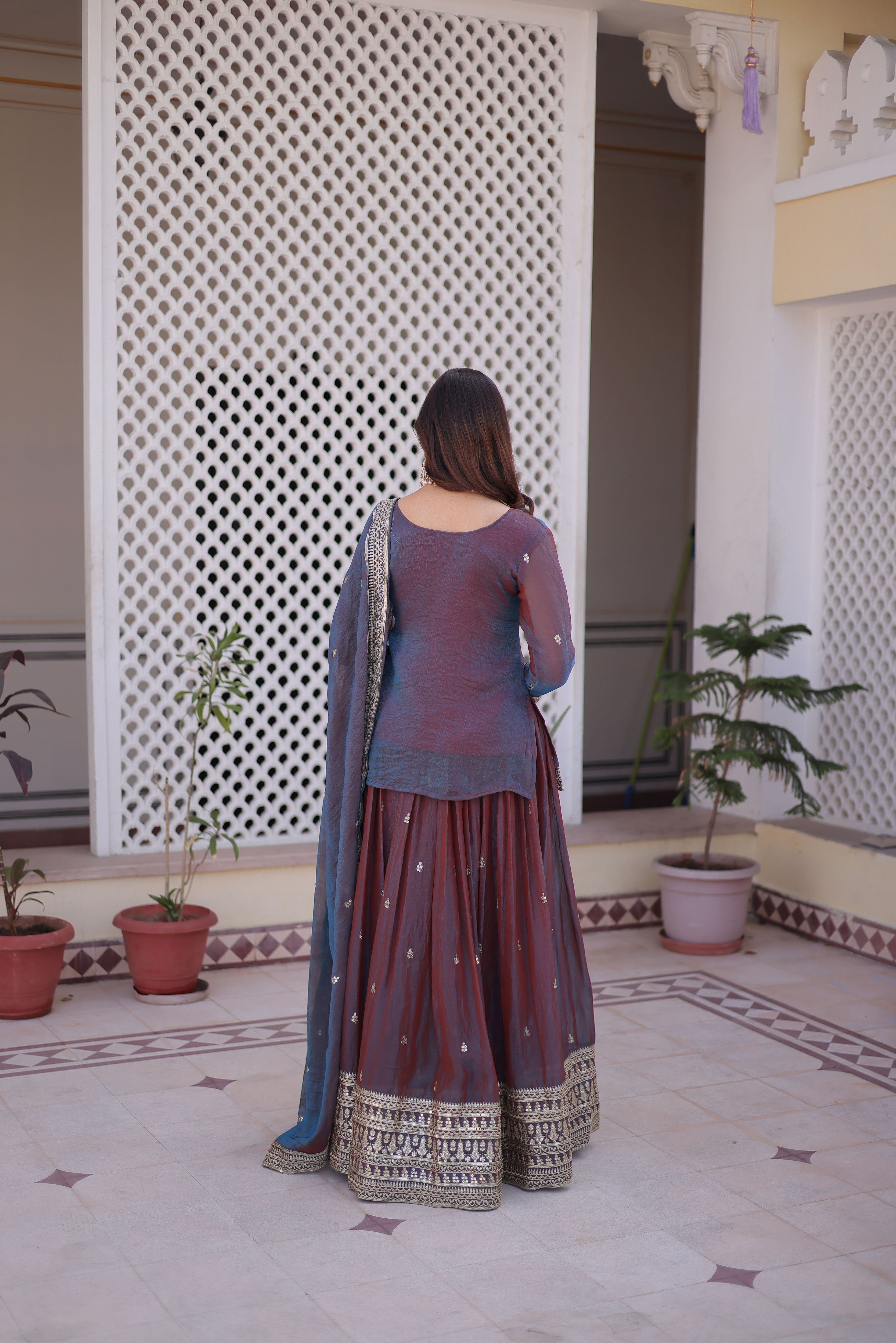 Fendi Chiffon Embroidered Lehenga With Dupatta