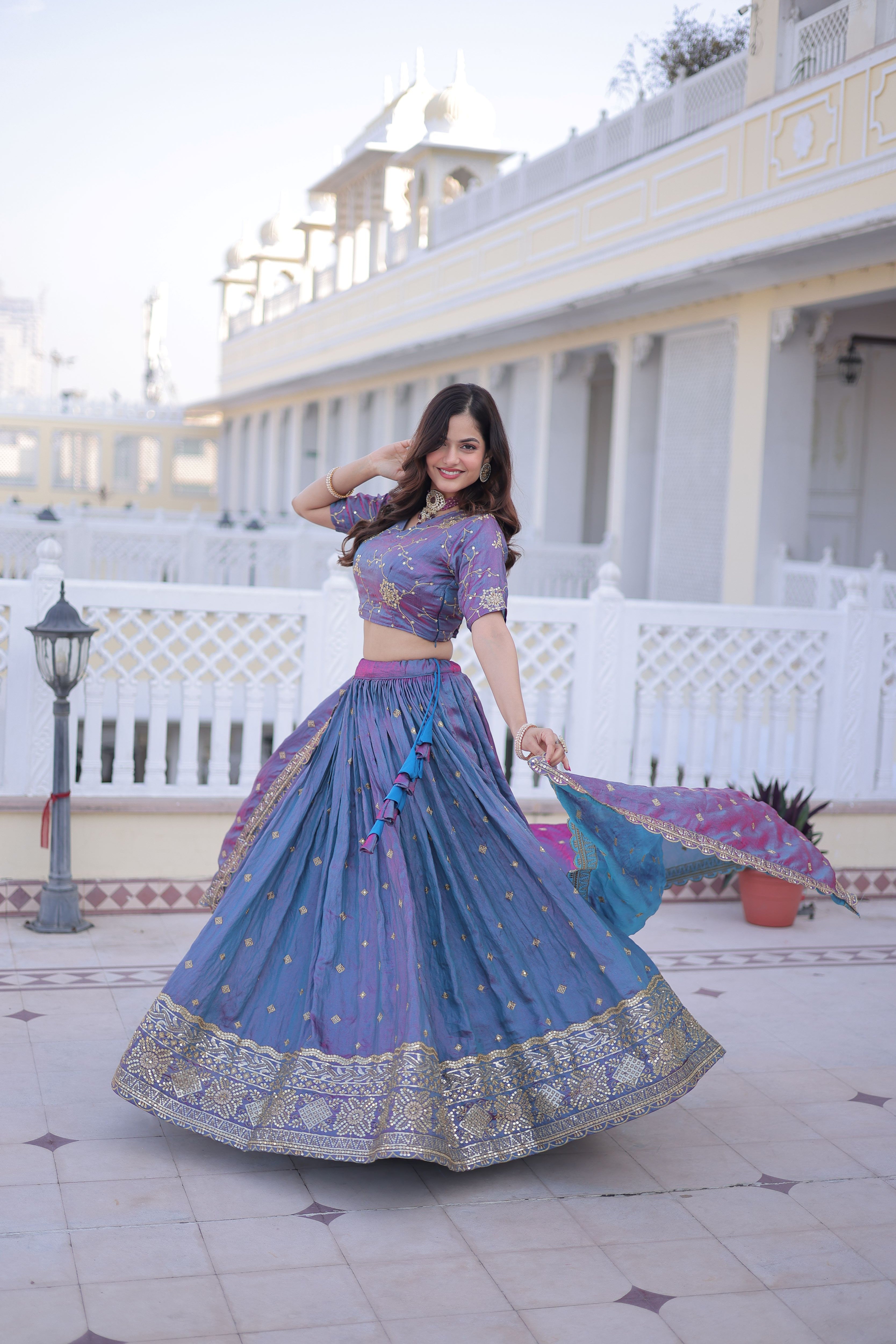 Silk Embroidered Lehenga With Dupatta