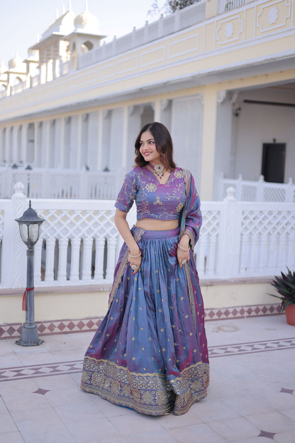 Silk Embroidered Lehenga With Dupatta