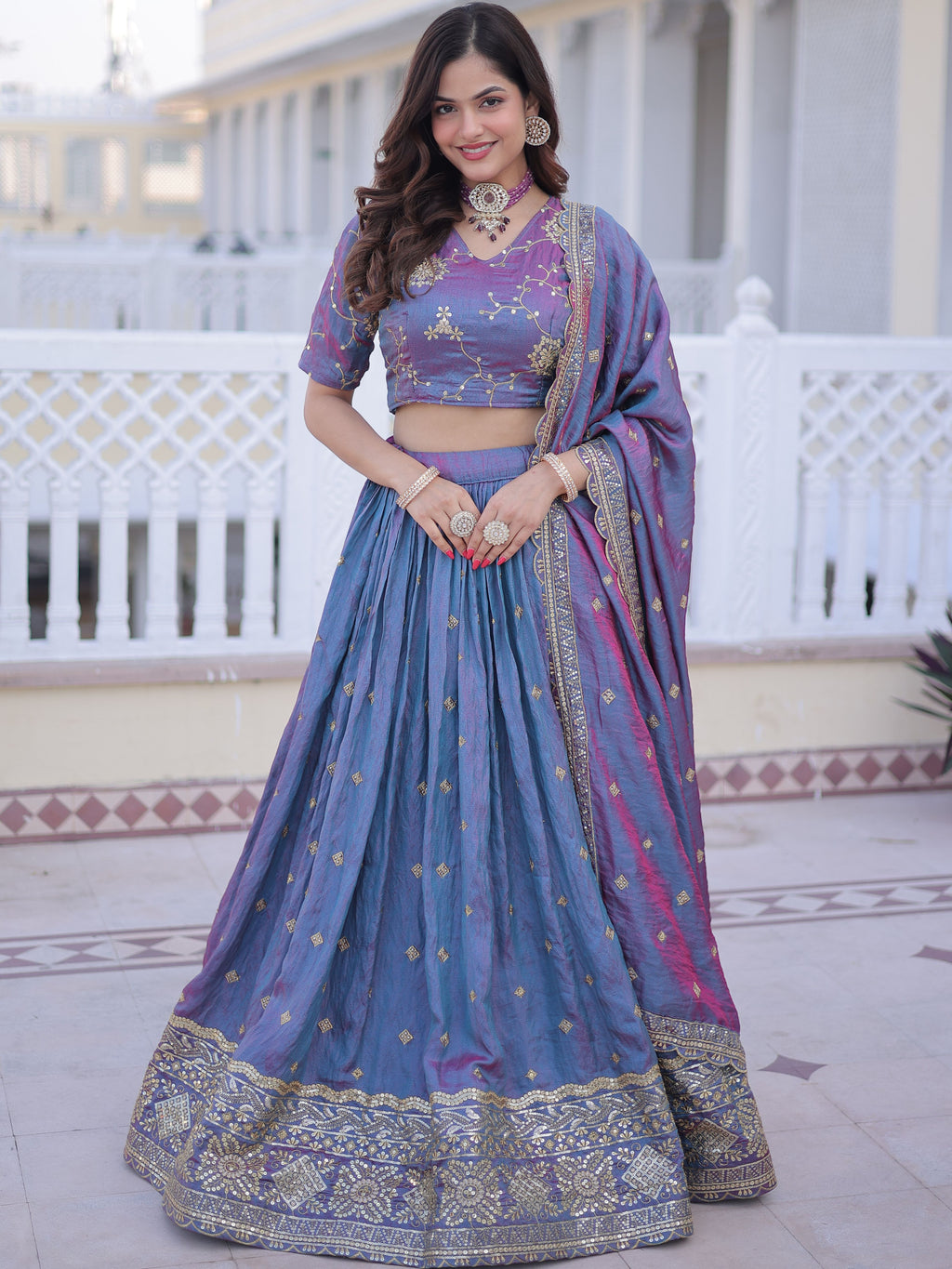 Silk Embroidered Lehenga With Dupatta