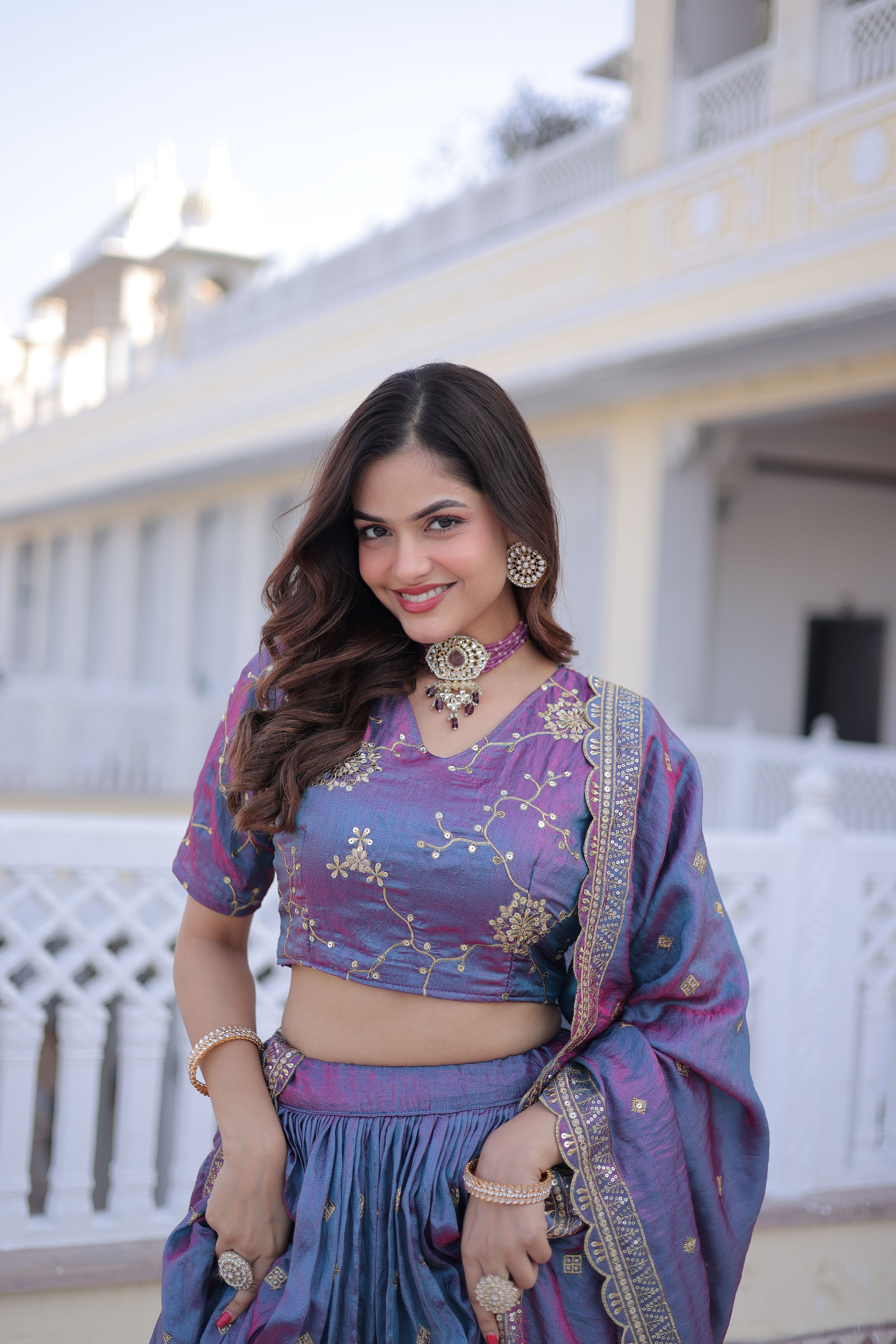 Silk Embroidered Lehenga With Dupatta