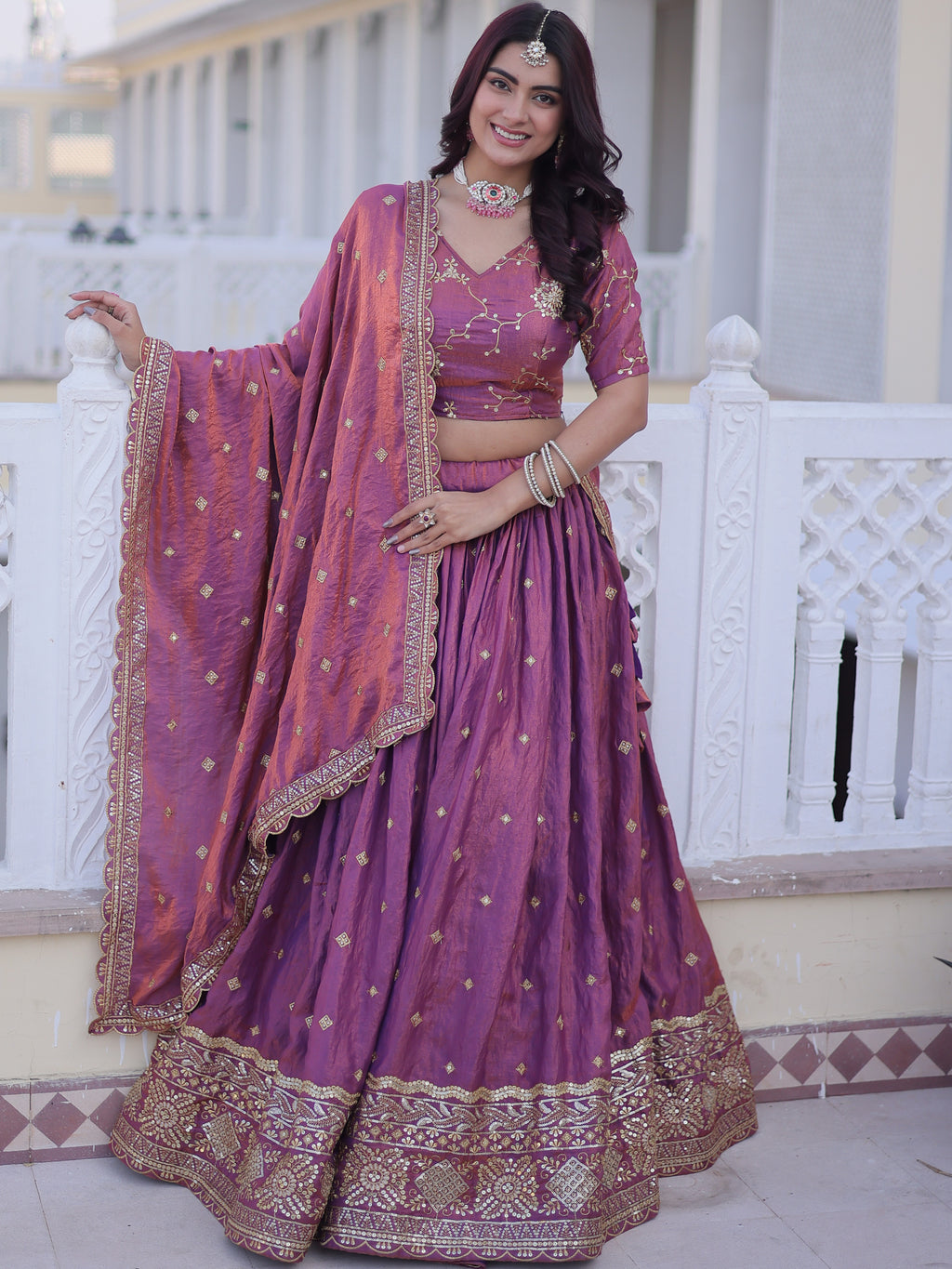 Silk Embroidered Lehenga With Dupatta