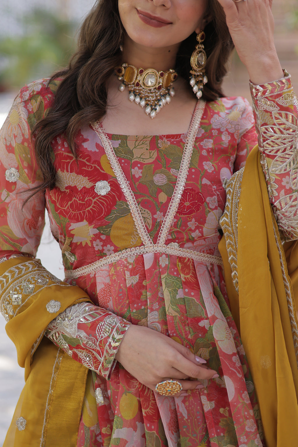 Digital Printed Russian Silk Embroidered Gown With Dupatta