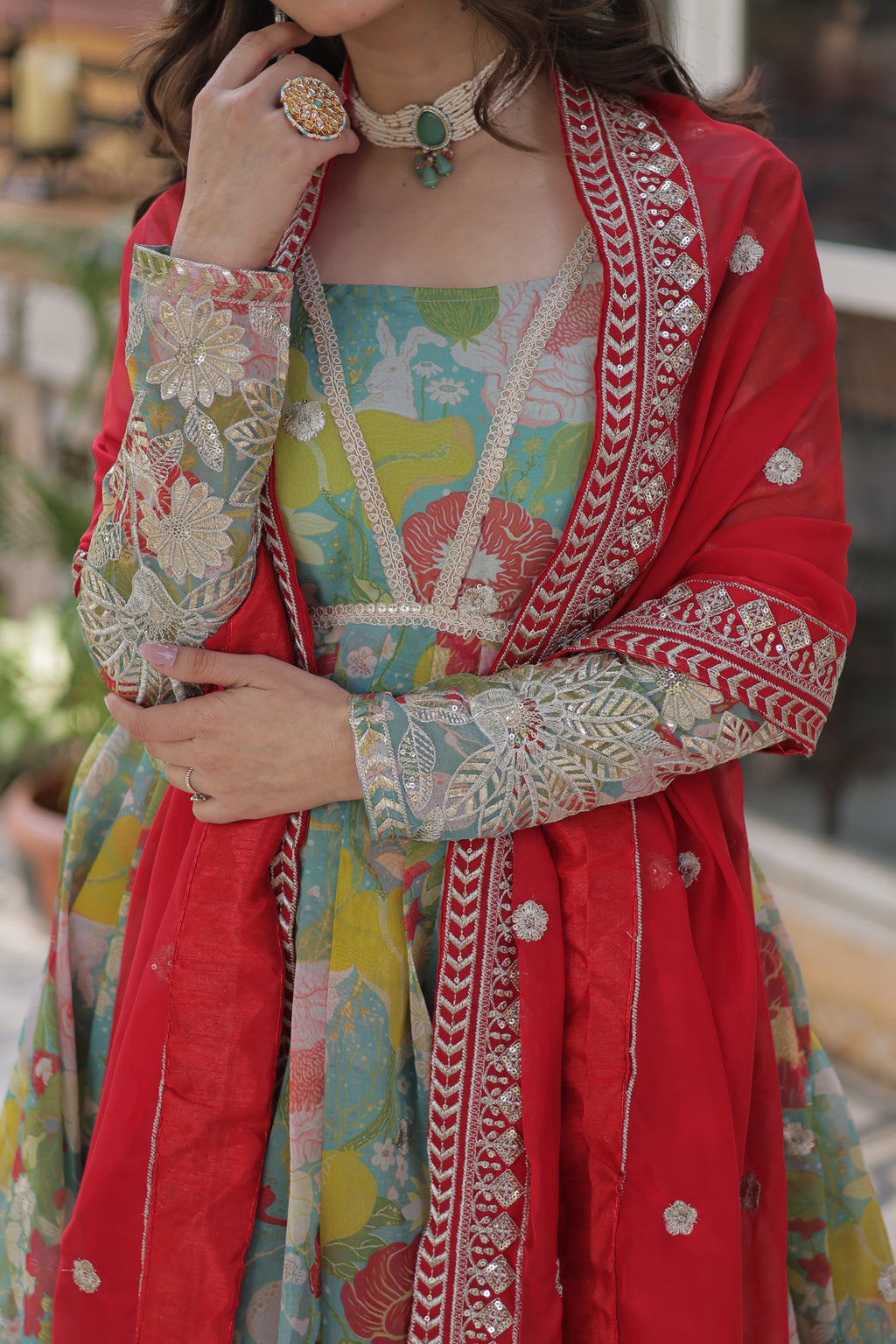 Digital Printed Russian Silk Embroidered Gown With Dupatta