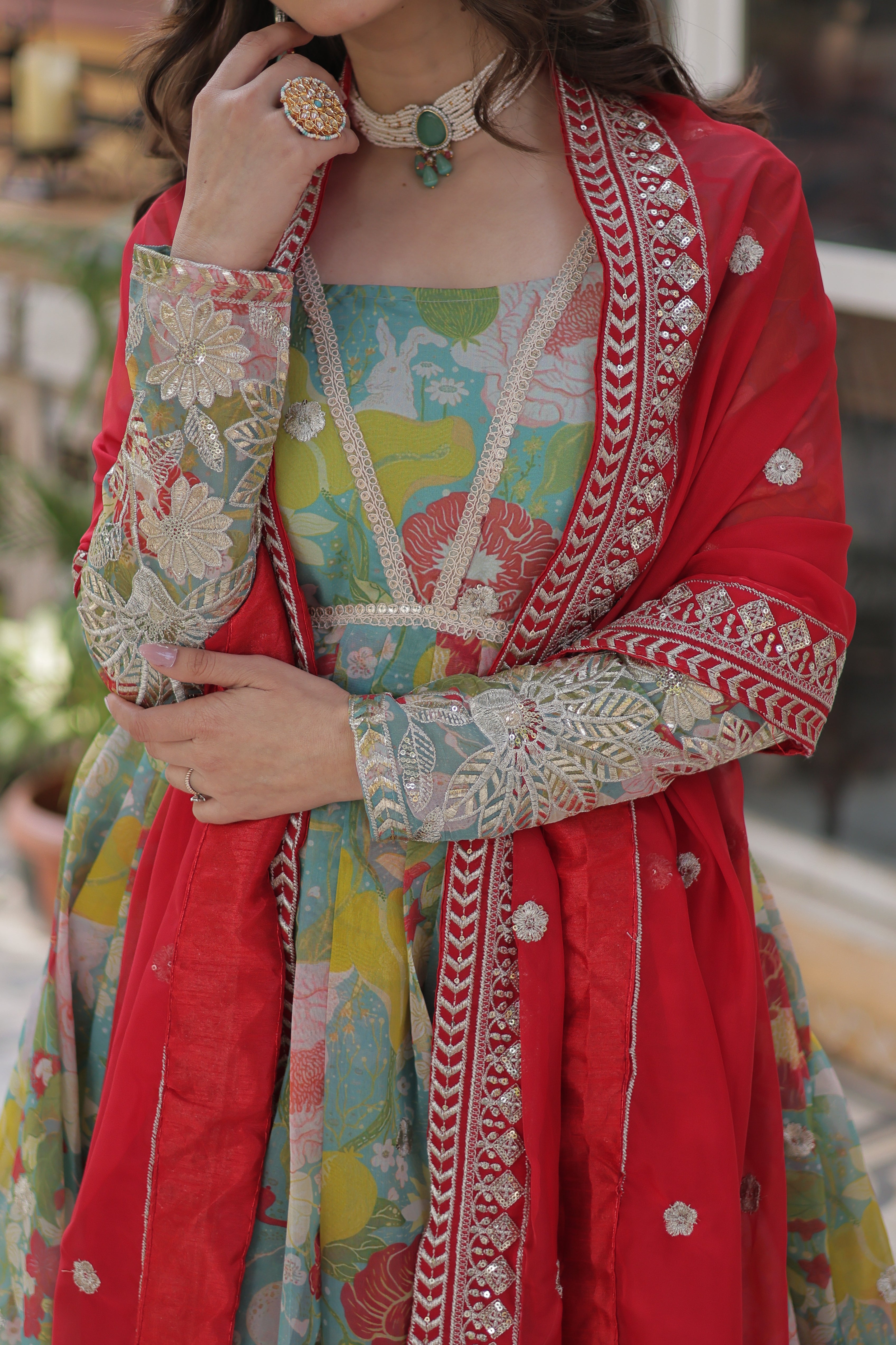 Digital Printed Russian Silk Embroidered Gown With Dupatta
