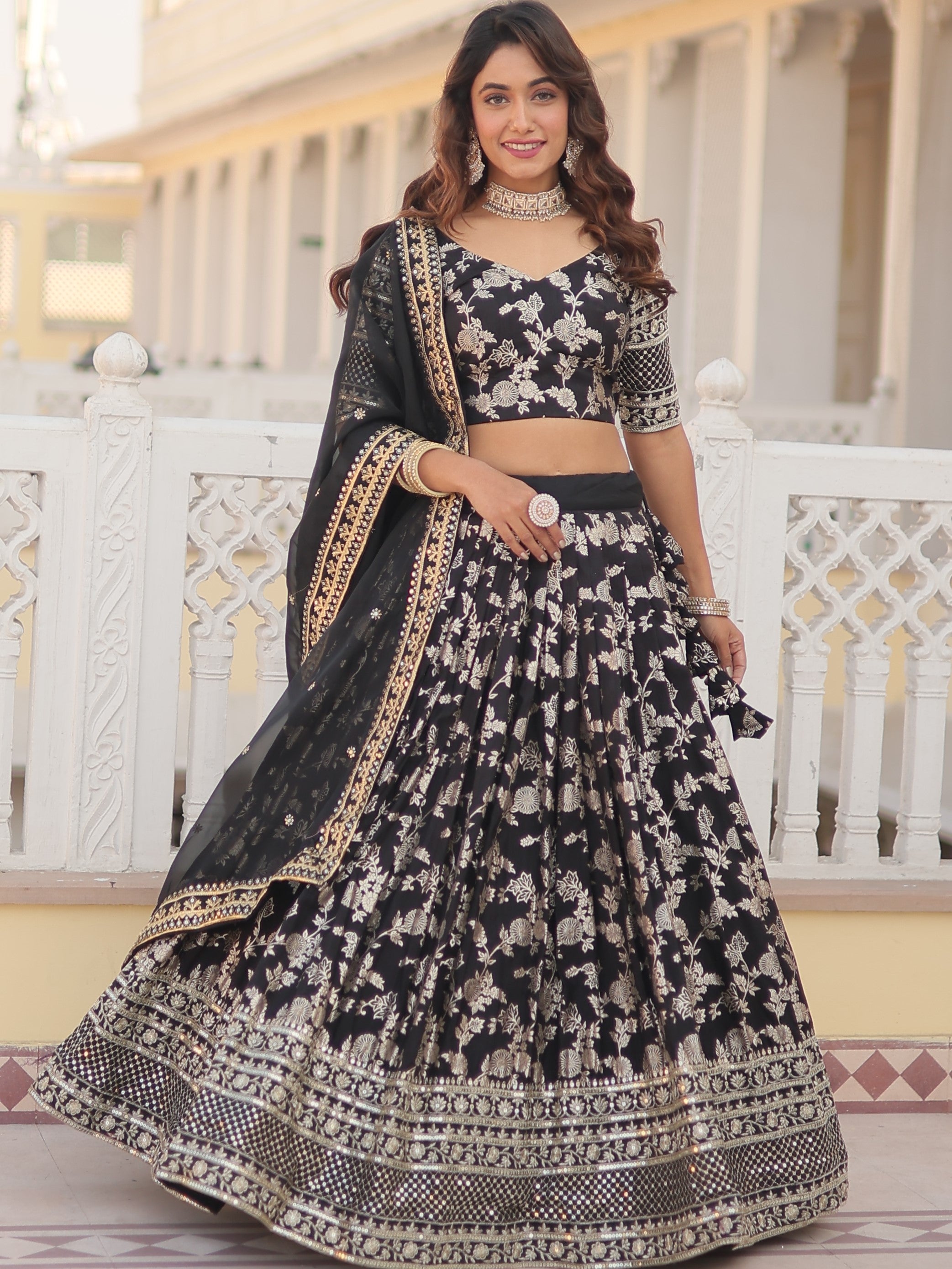 Viscose Jacquard Embroidered Lehenga For Women