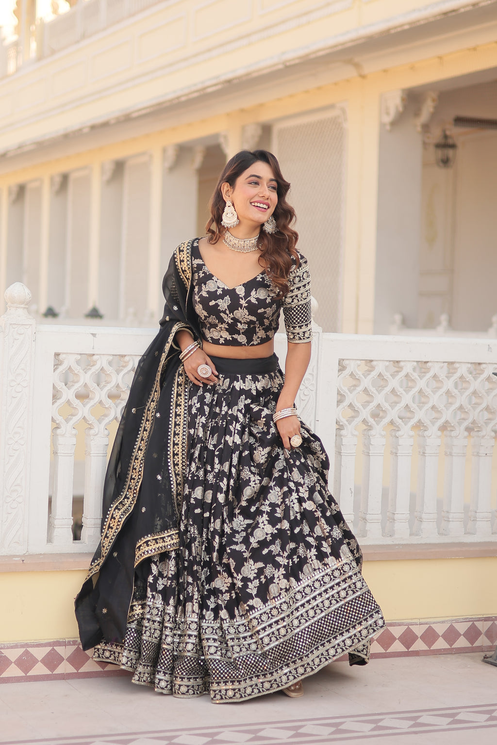 Viscose Jacquard Embroidered Lehenga For Women