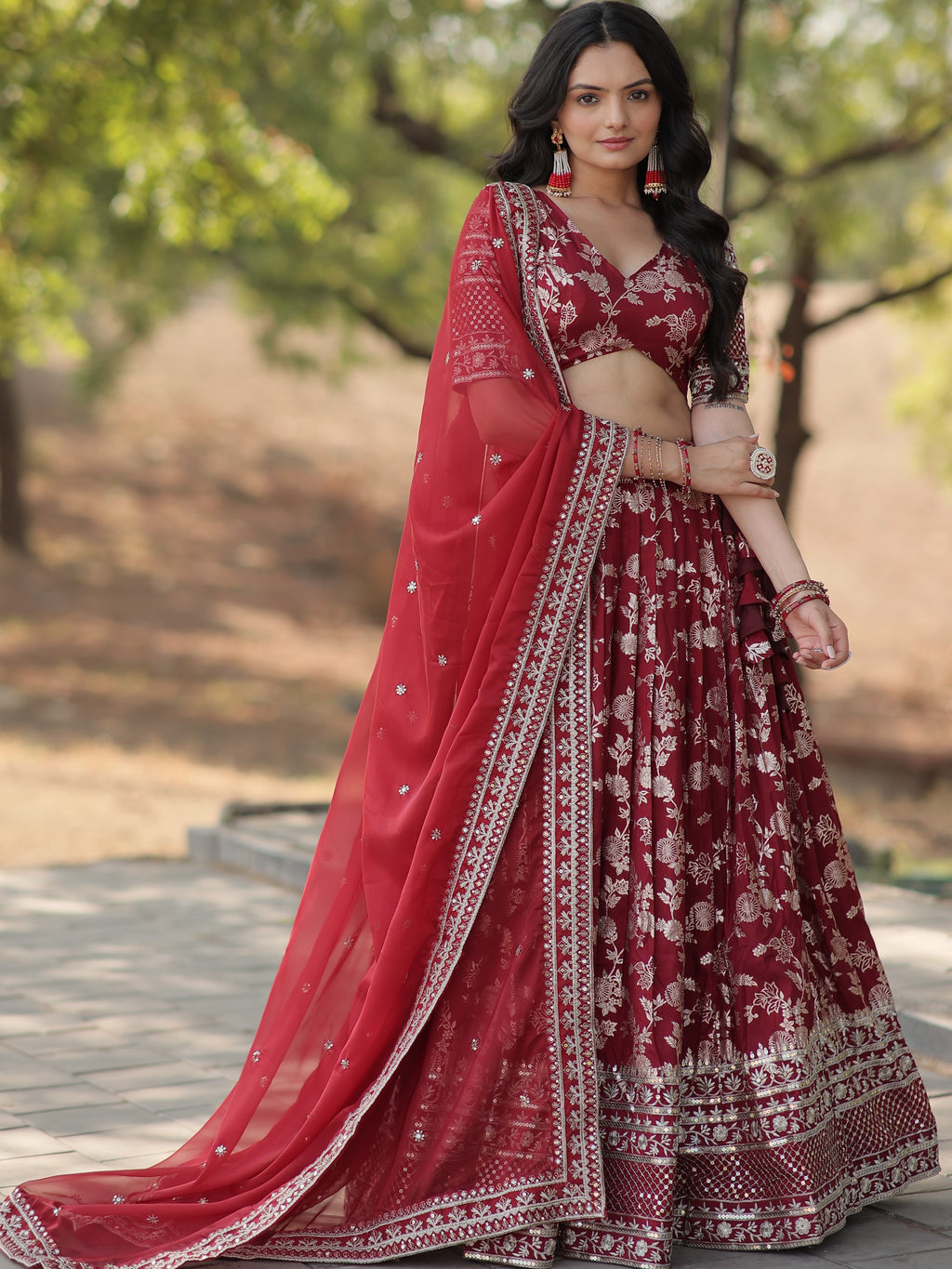 Viscose Jacquard Embroidered Lehenga For Women