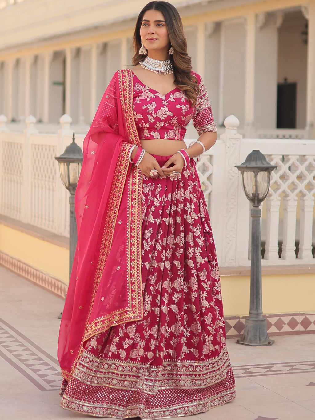 Viscose Jacquard Embroidered Lehenga For Women