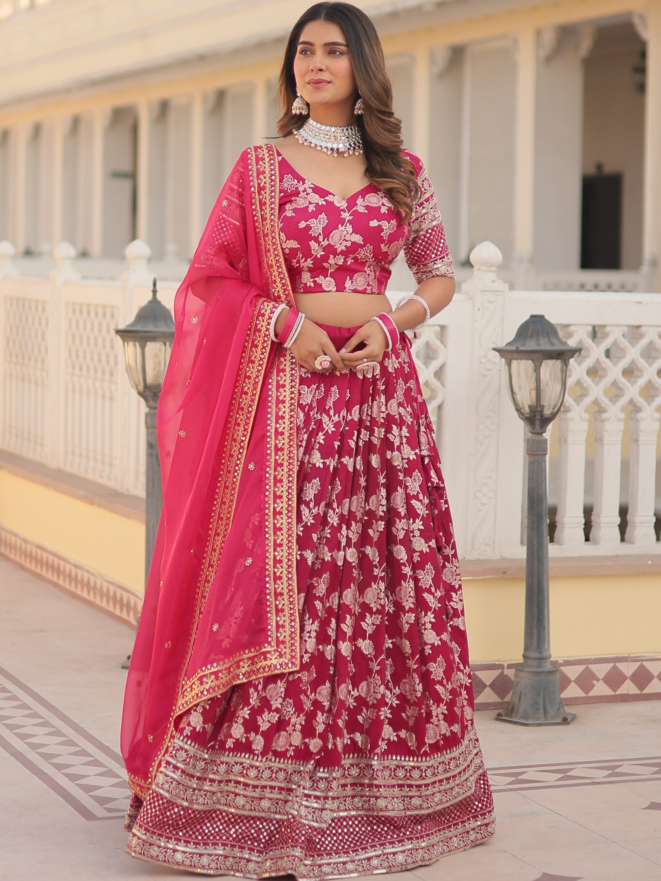 Viscose Jacquard Embroidered Lehenga For Women