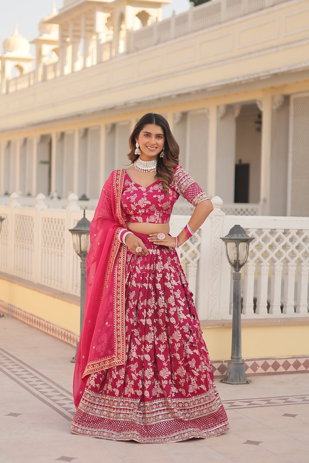 Viscose Jacquard Embroidered Lehenga For Women
