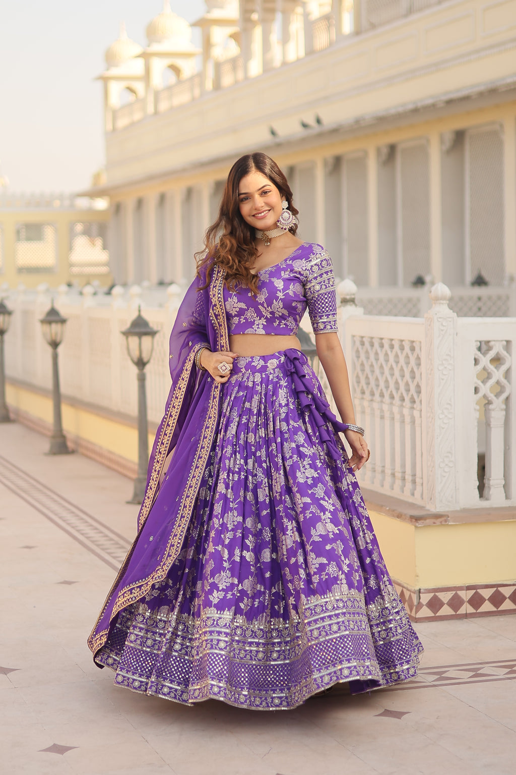 Viscose Jacquard Embroidered Lehenga For Women