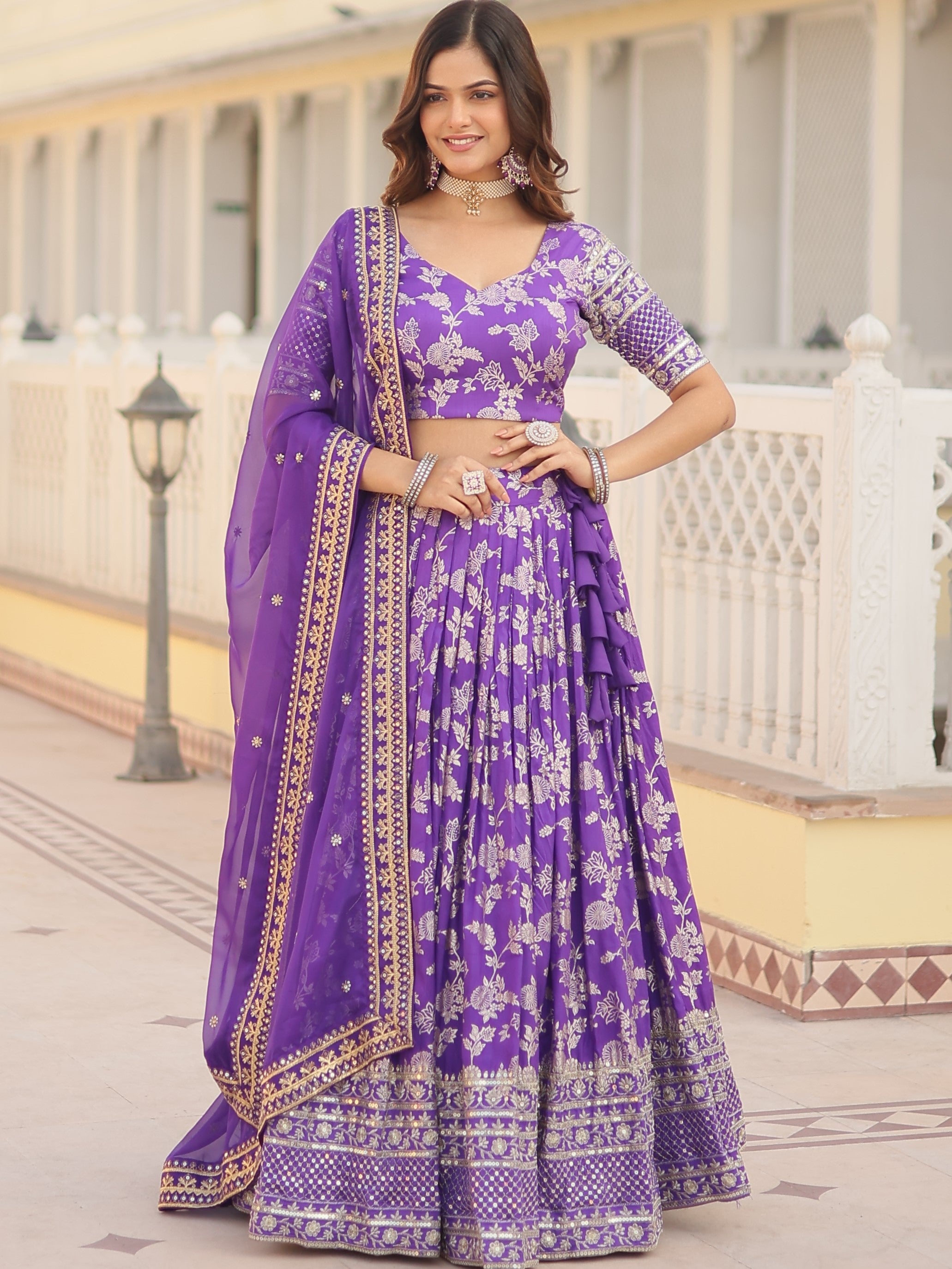 Viscose Jacquard Embroidered Lehenga For Women