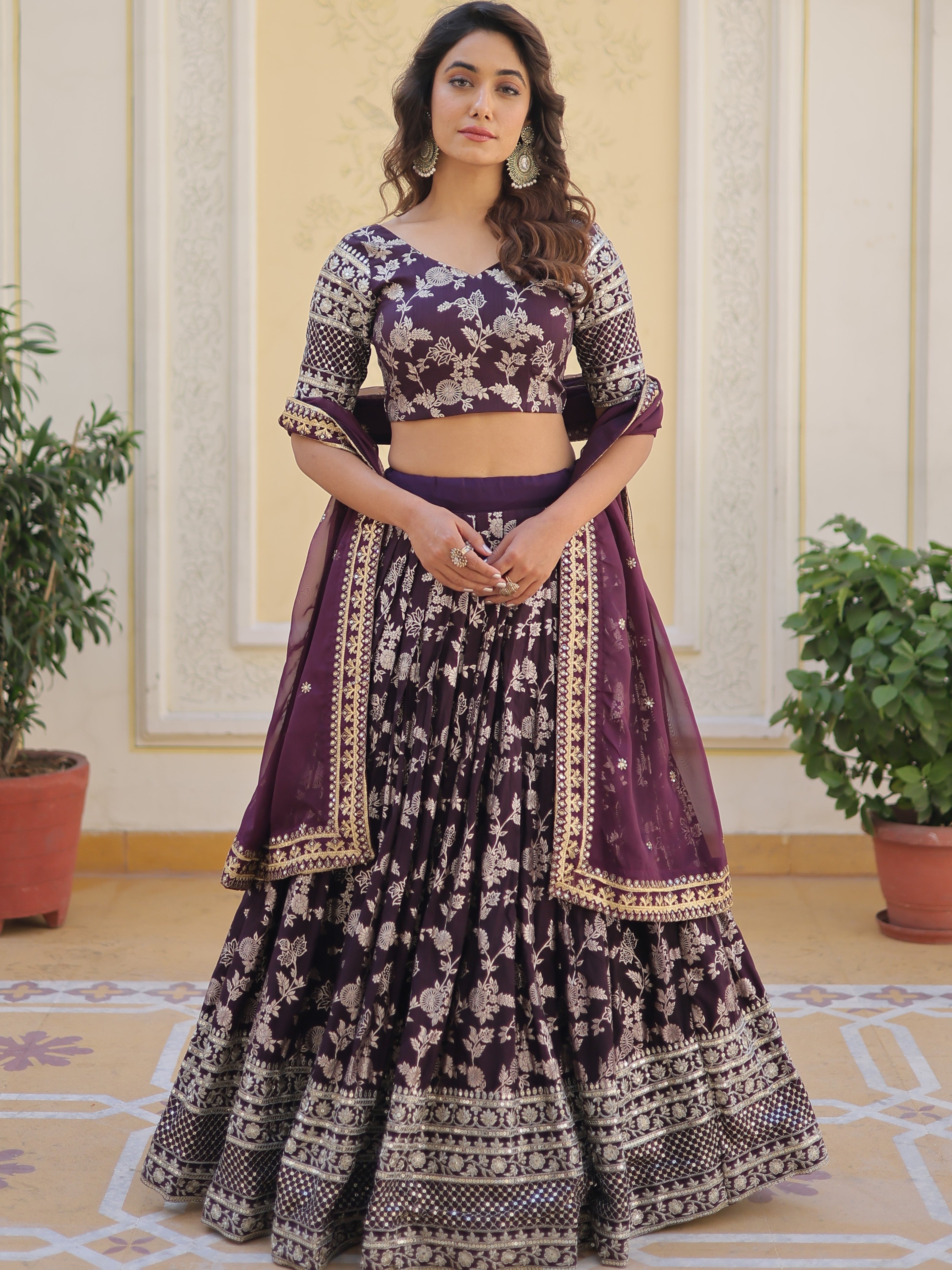 Viscose Jacquard Embroidered Lehenga For Women