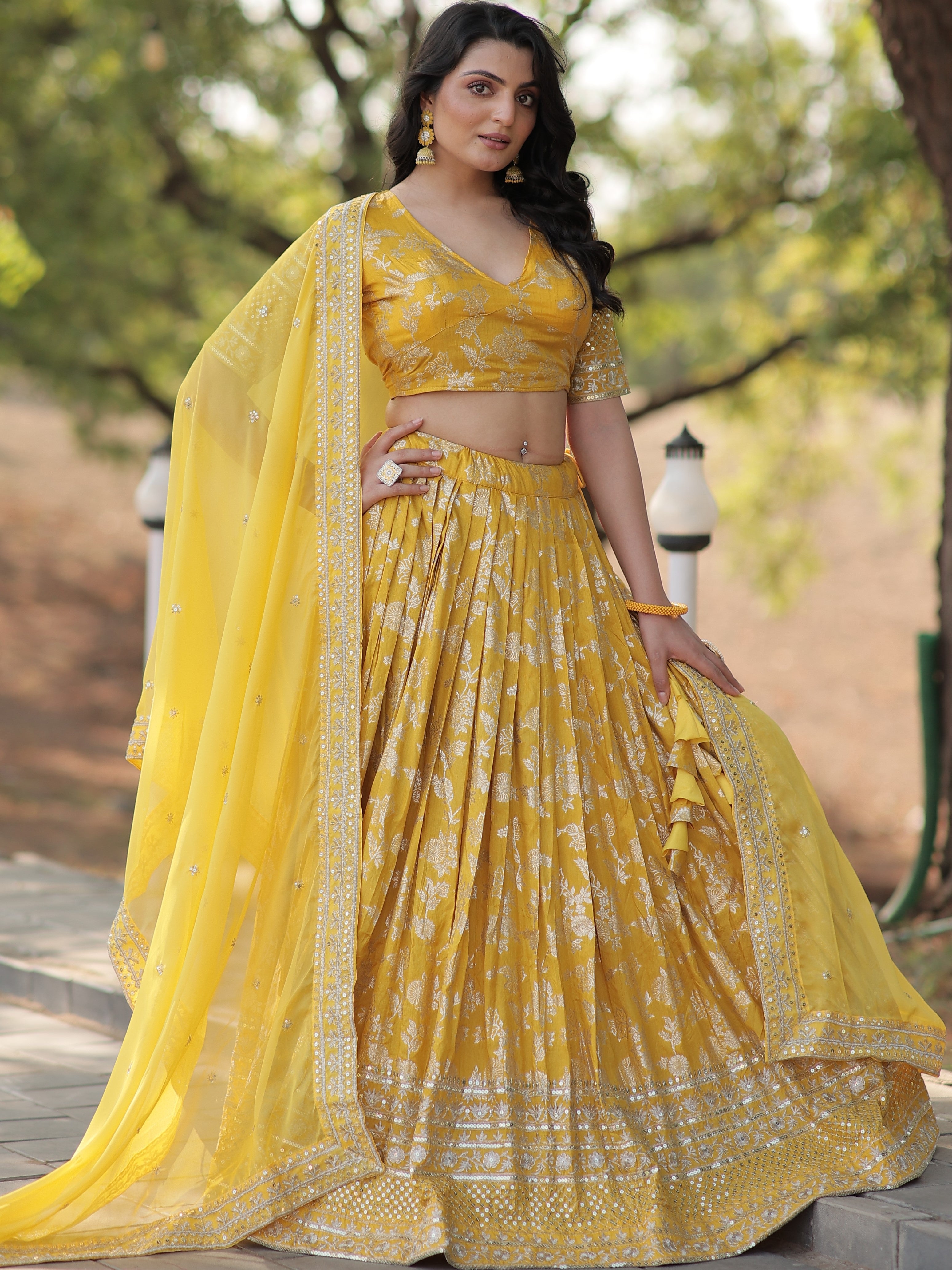 Viscose Jacquard Embroidered Lehenga For Women