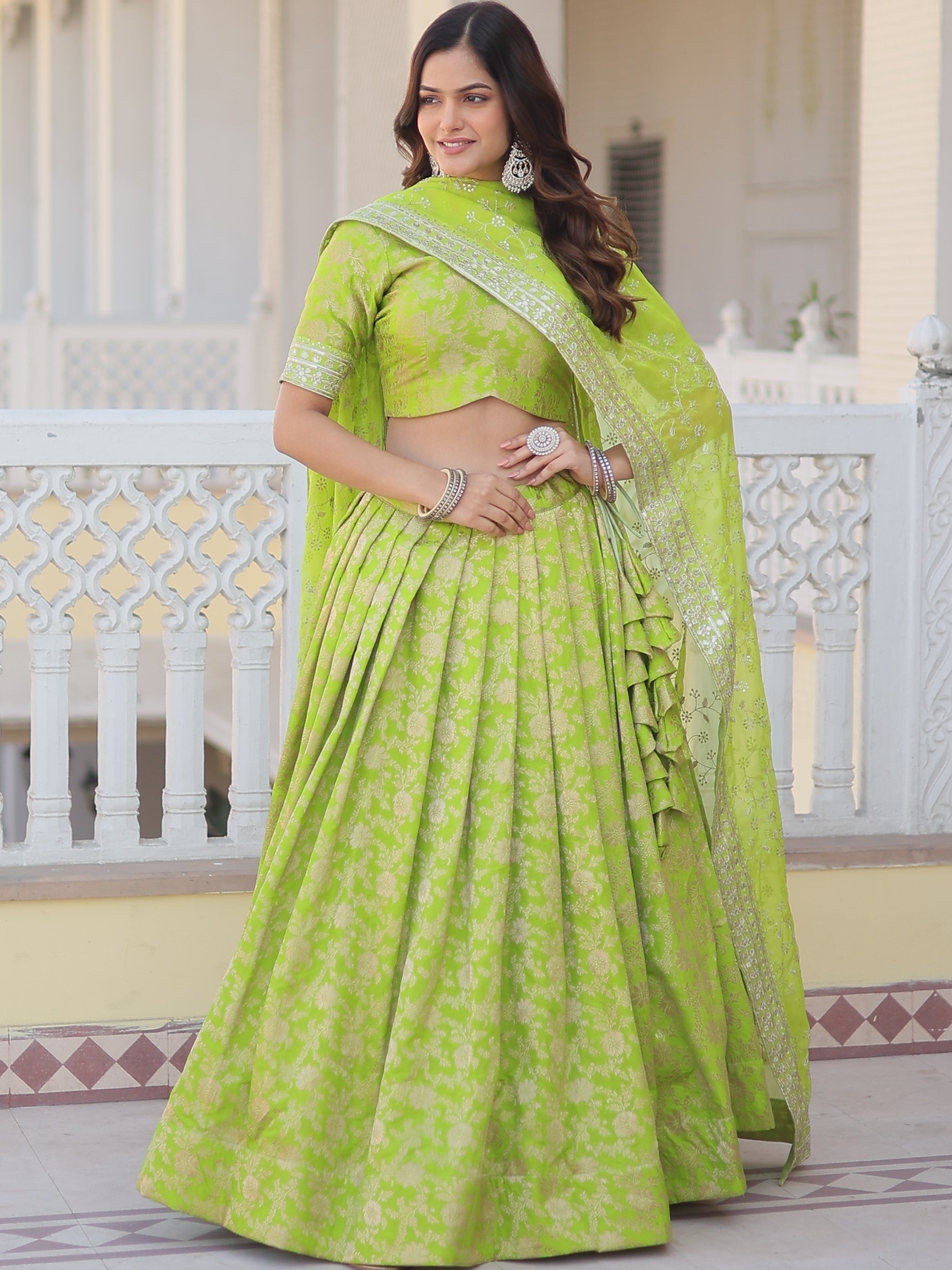 Viscose Jacquard Embroidered Lehenga With Russian Silk Dupatta