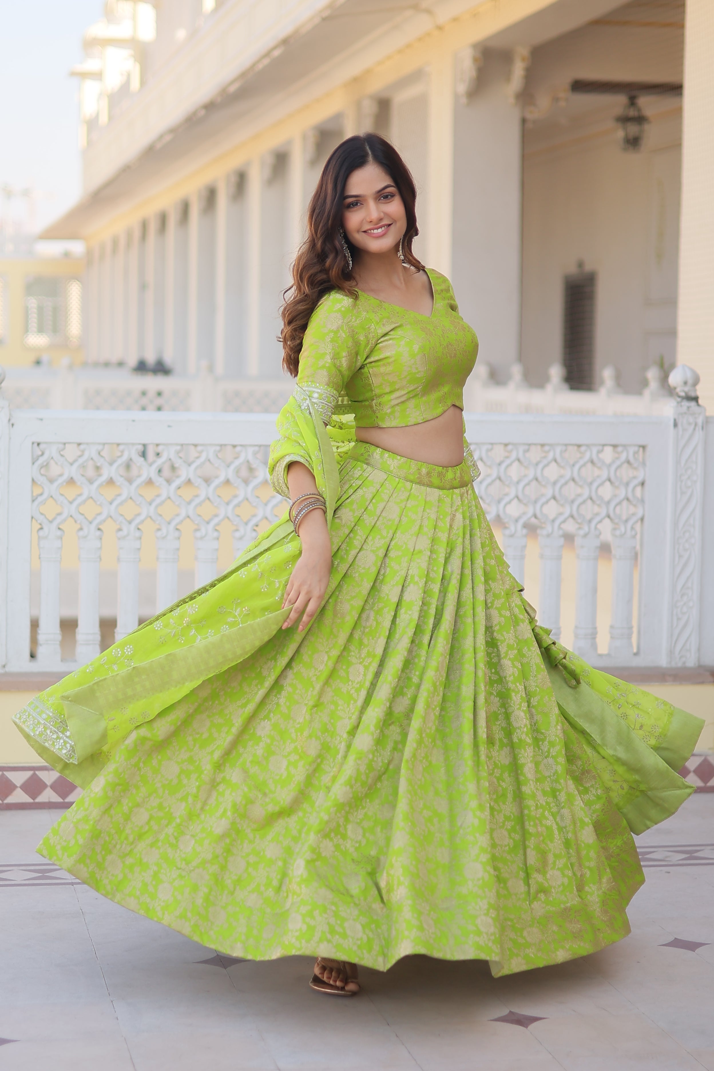 Viscose Jacquard Embroidered Lehenga With Russian Silk Dupatta