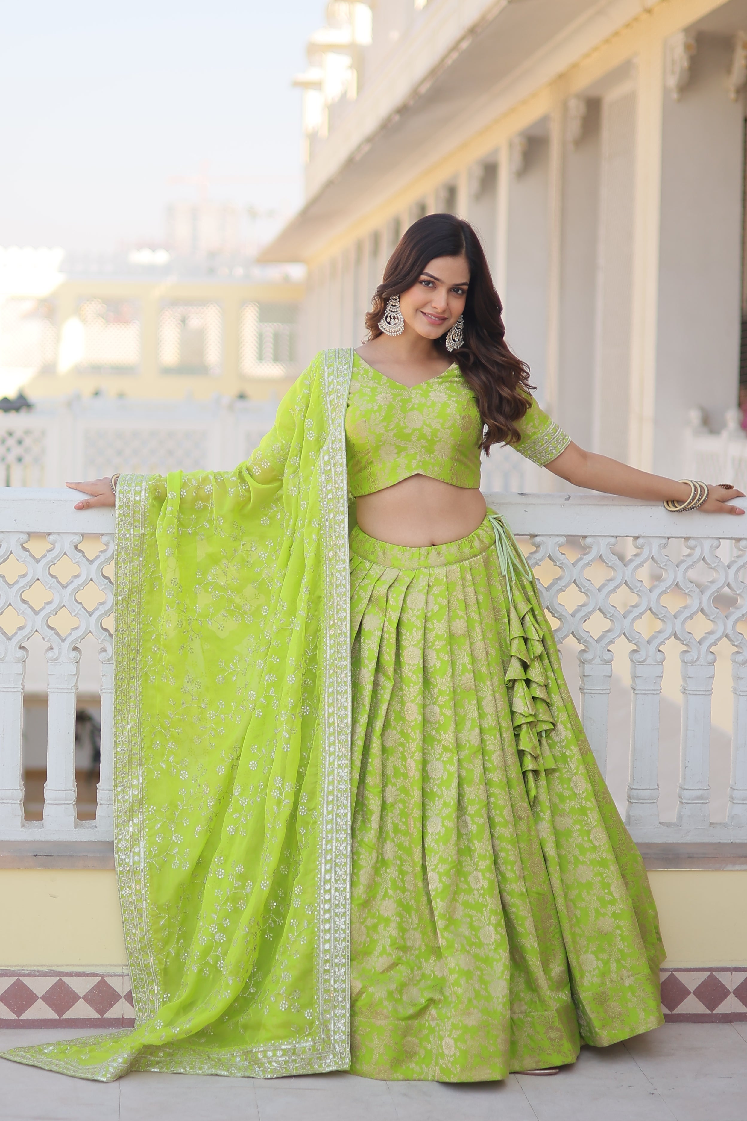 Viscose Jacquard Embroidered Lehenga With Russian Silk Dupatta