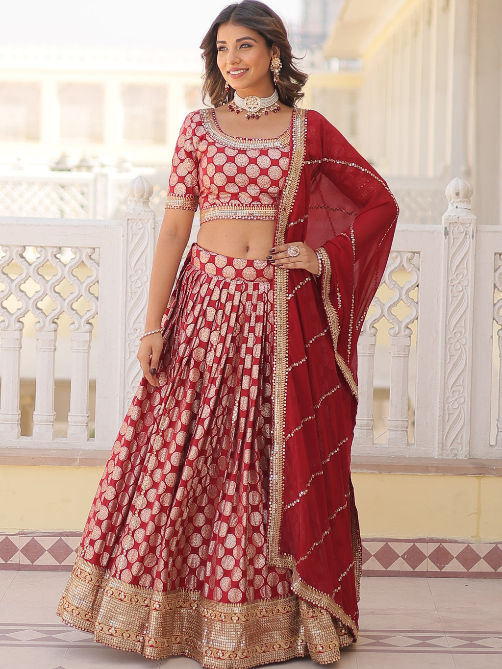 Viscose Jacquard Embroidered Lehenga For Women