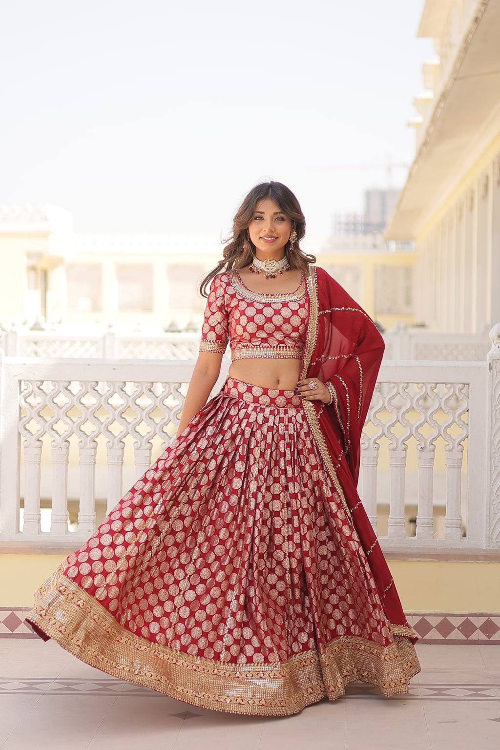 Viscose Jacquard Embroidered Lehenga For Women