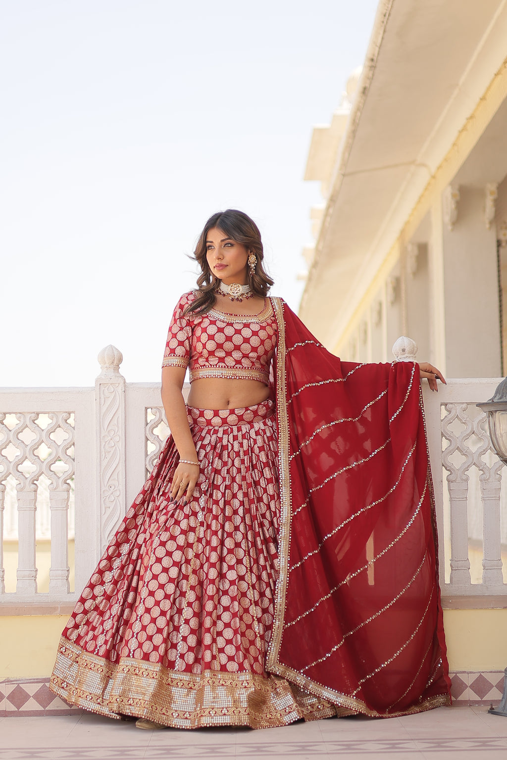 Viscose Jacquard Embroidered Lehenga For Women