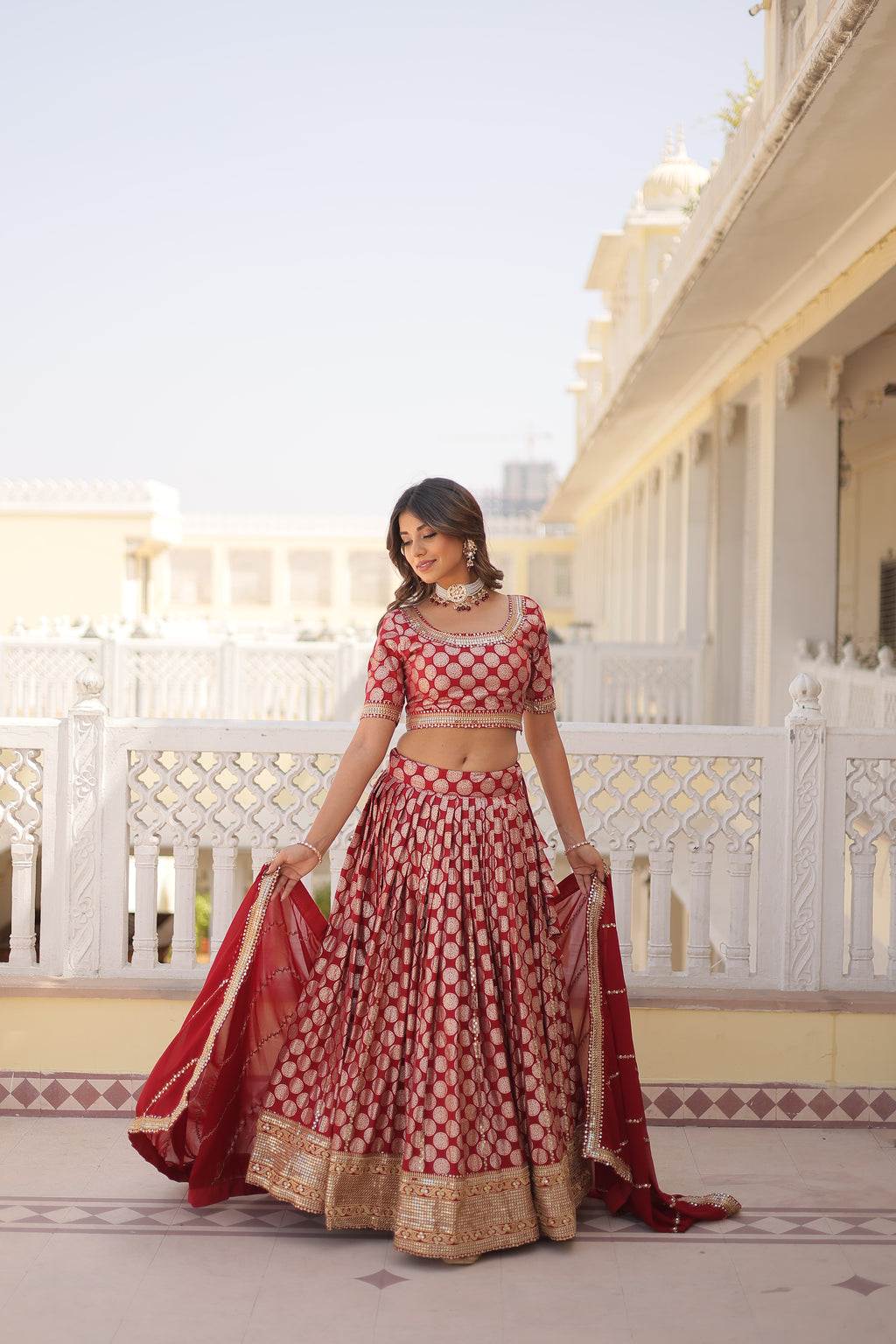 Viscose Jacquard Embroidered Lehenga For Women