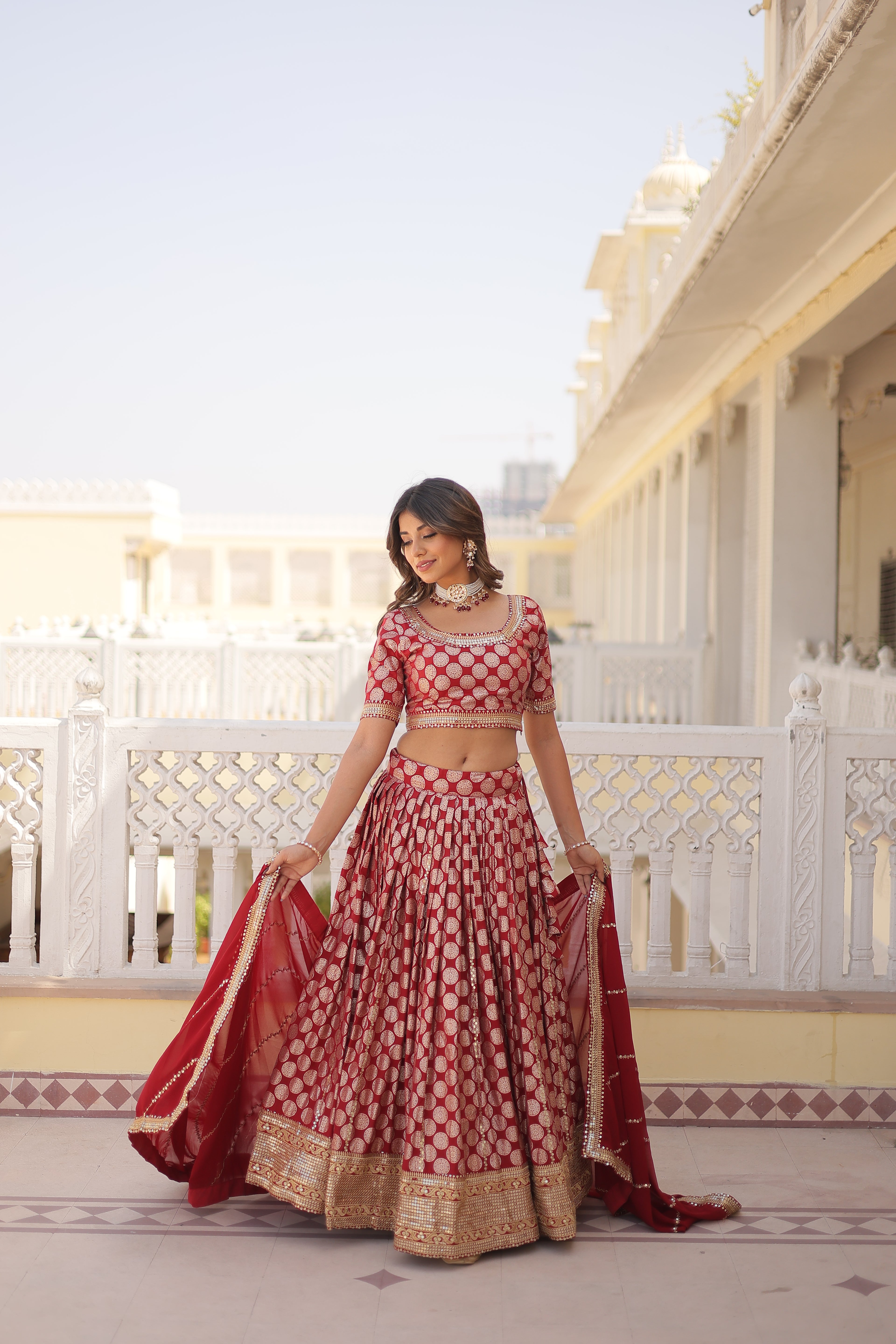 Viscose Jacquard Embroidered Lehenga For Women