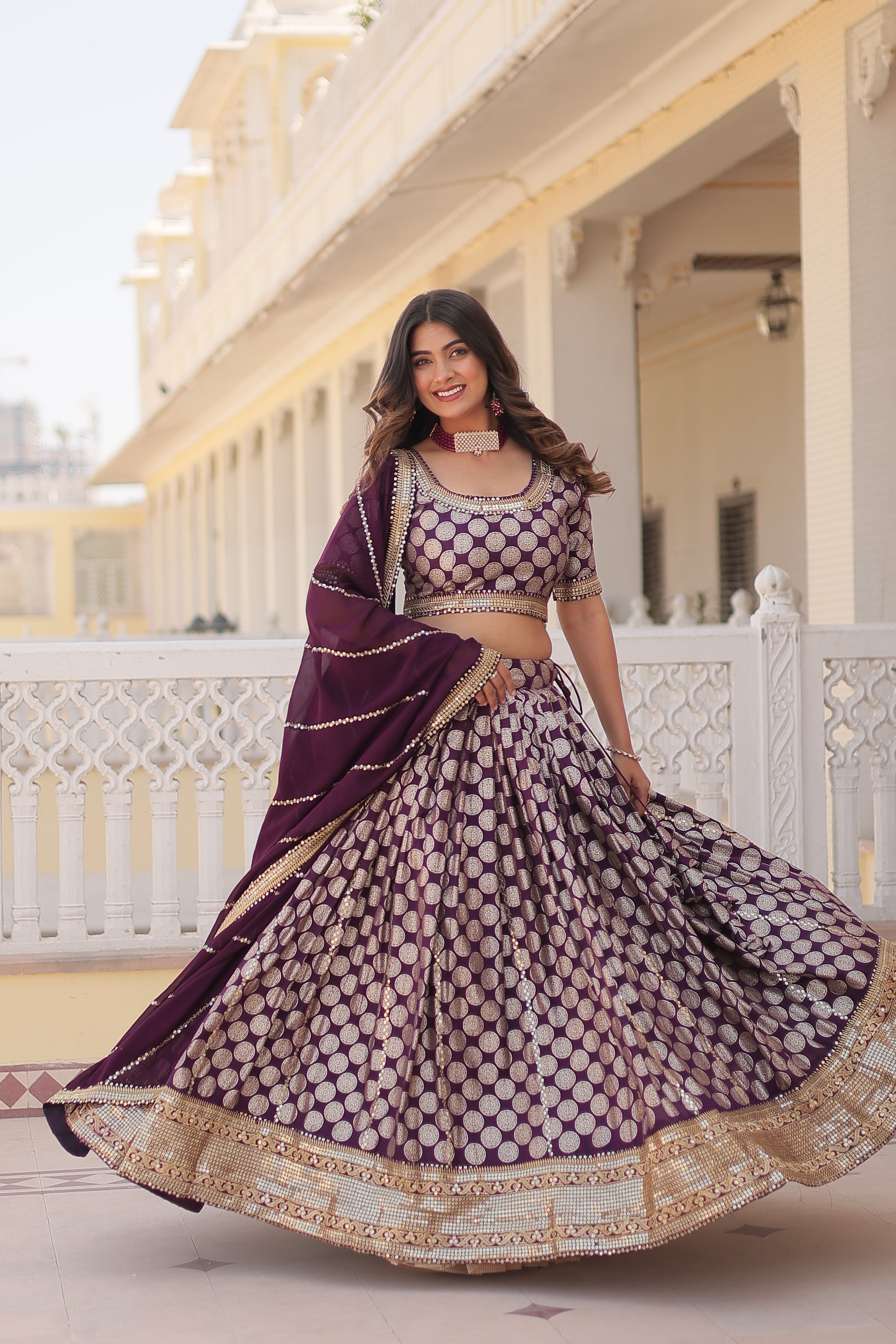 Viscose Jacquard Embroidered Lehenga For Women