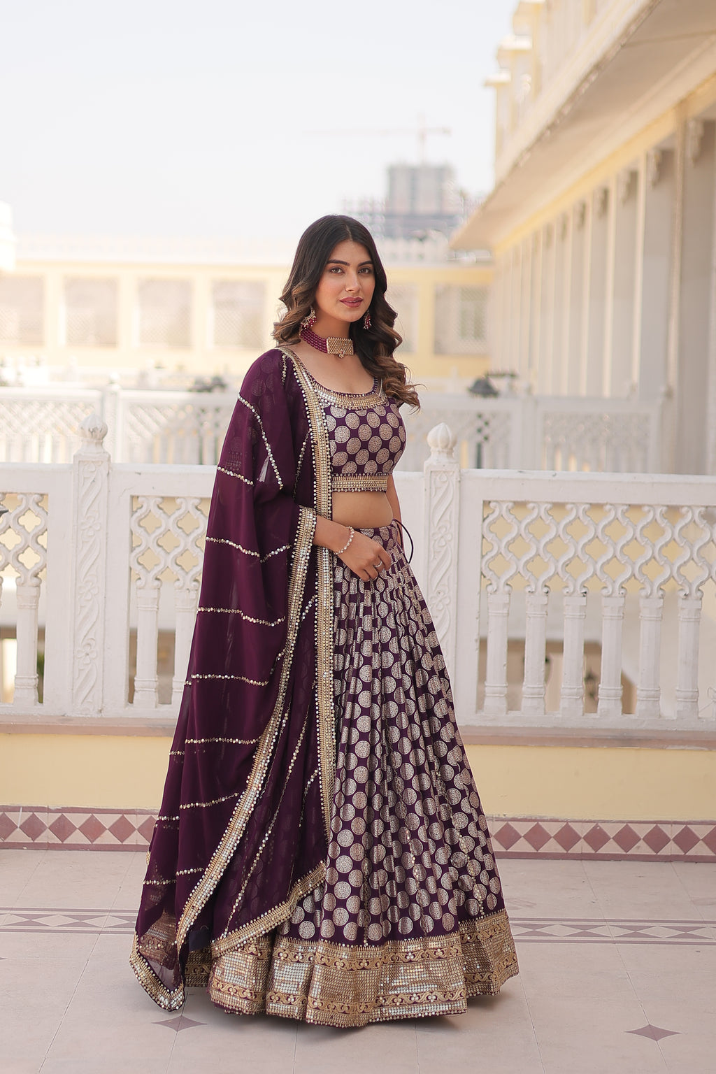 Viscose Jacquard Embroidered Lehenga For Women