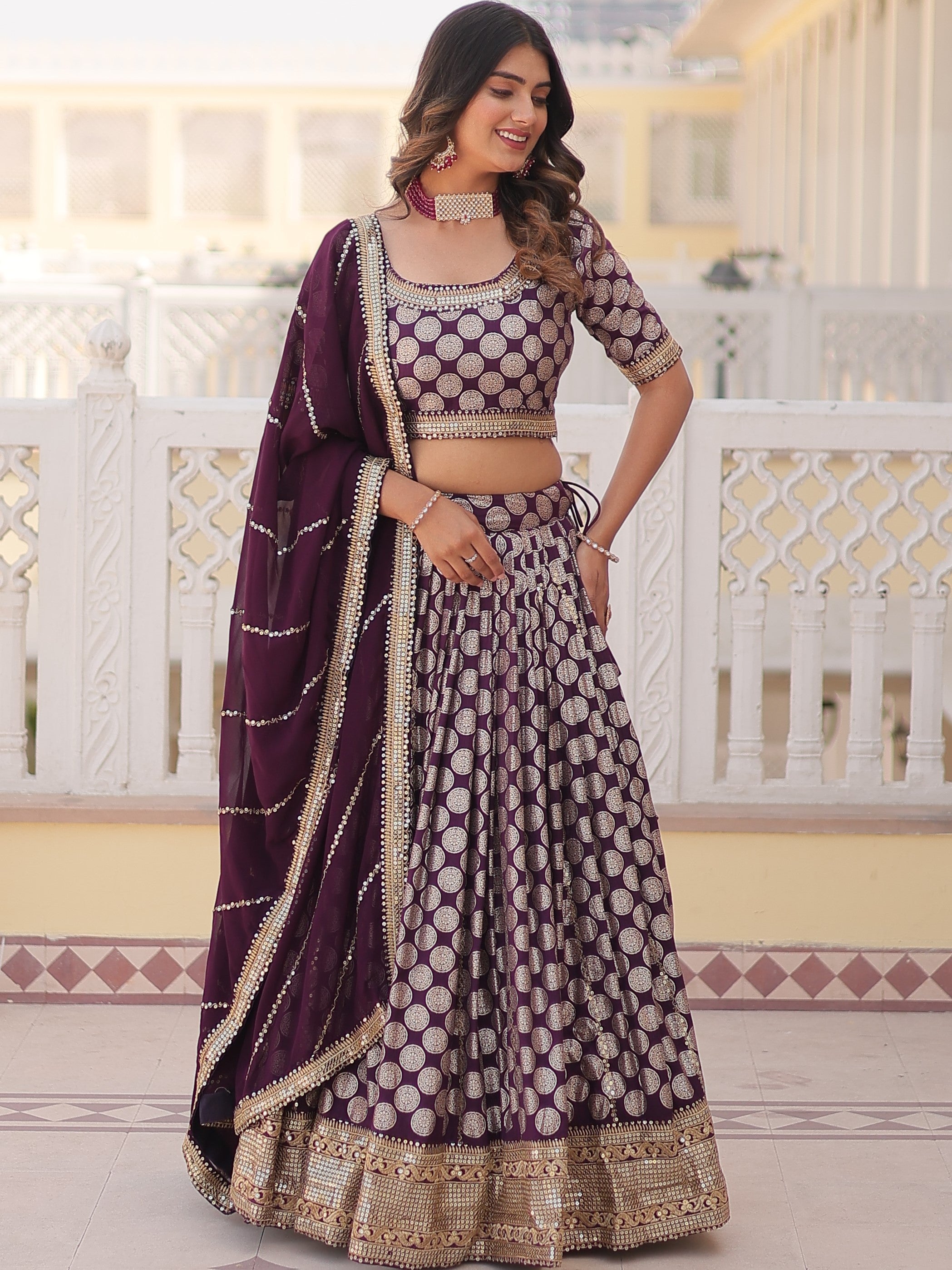 Viscose Jacquard Embroidered Lehenga For Women