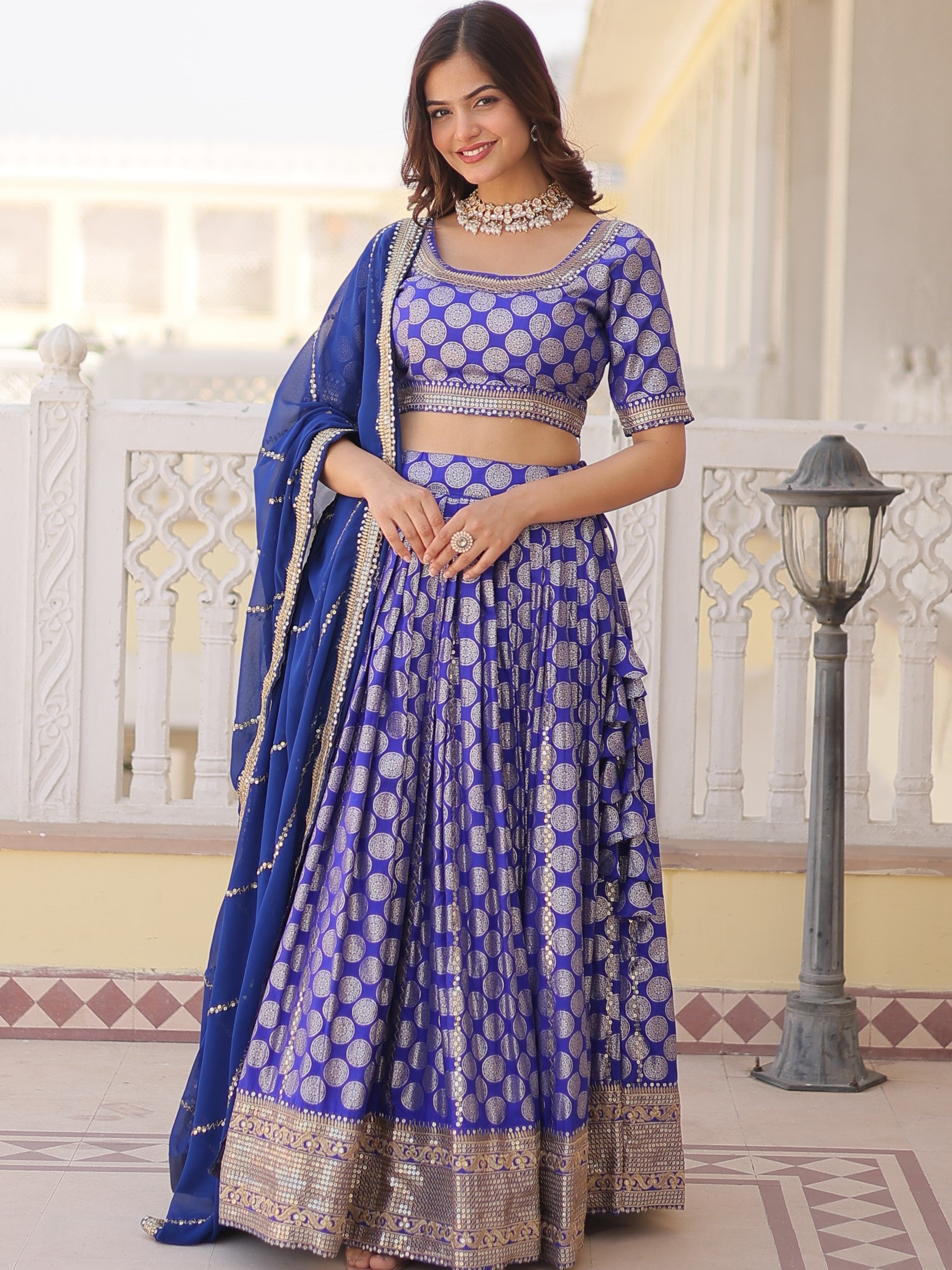Viscose Jacquard Embroidered Lehenga For Women