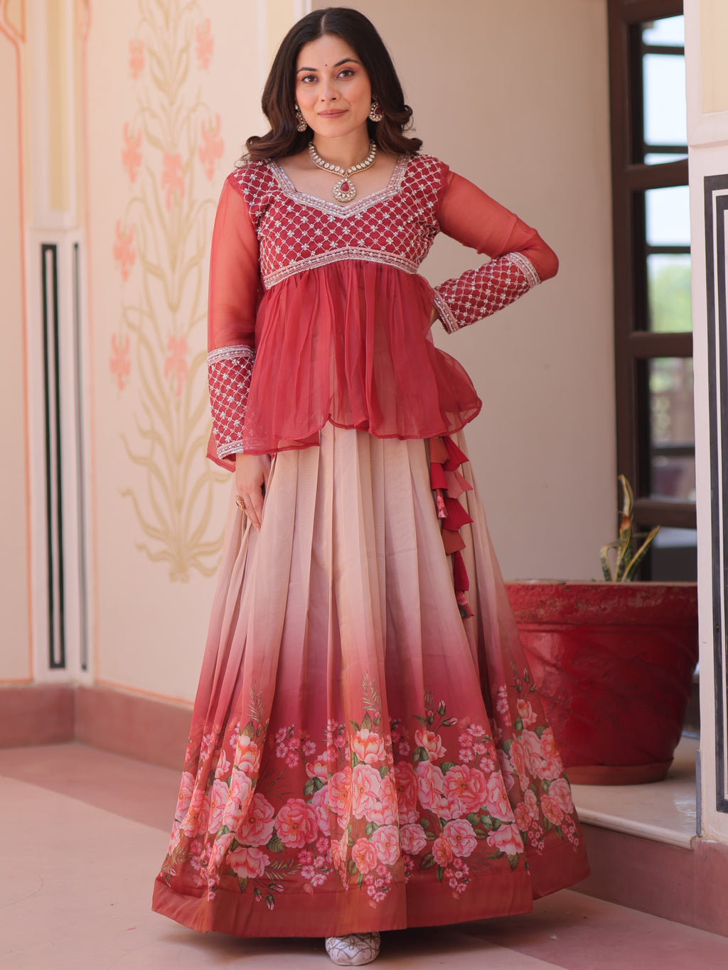 Chiffon Floral Printed Lehenga For Women
