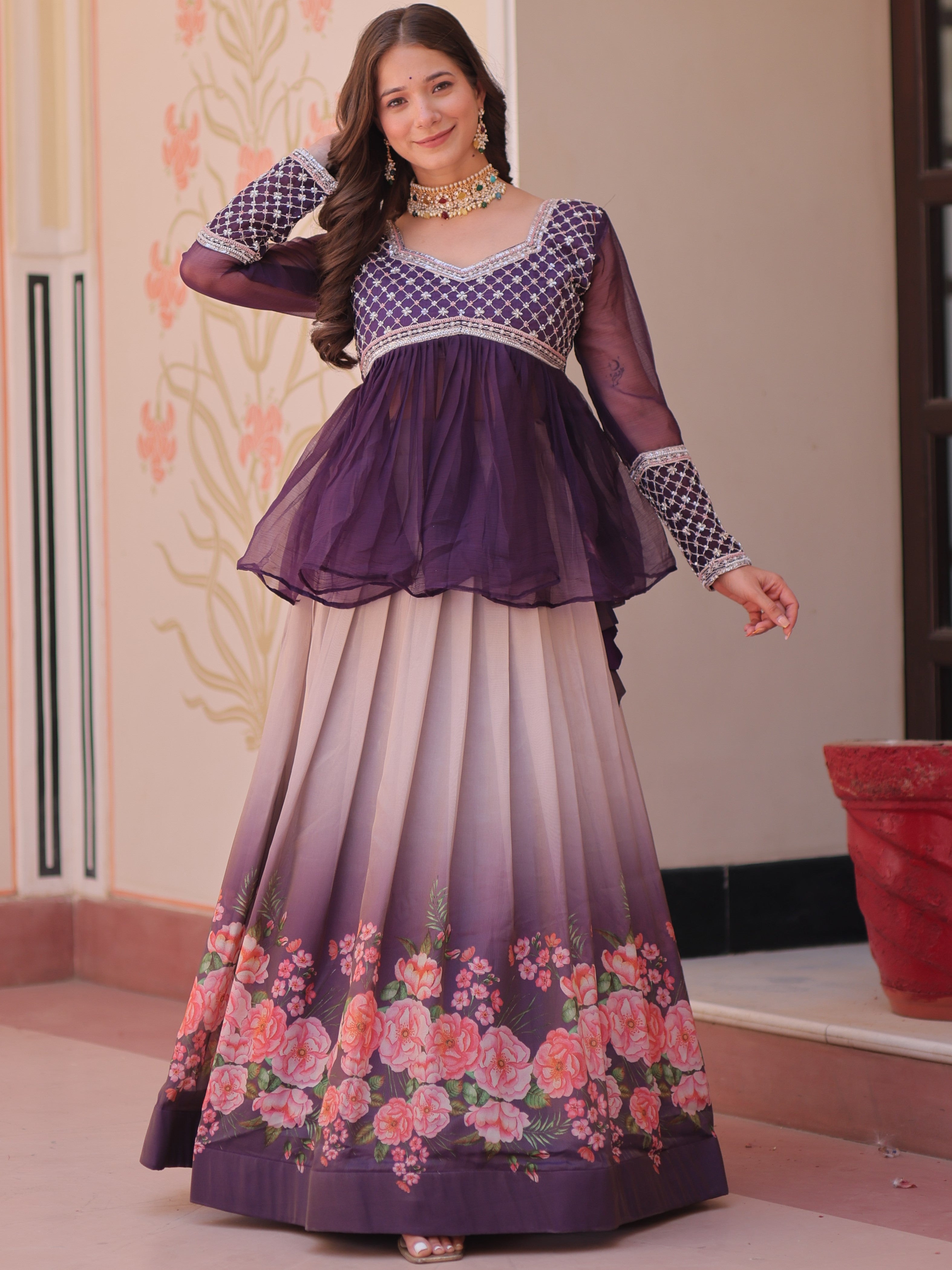 Chiffon Floral Printed Lehenga For Women