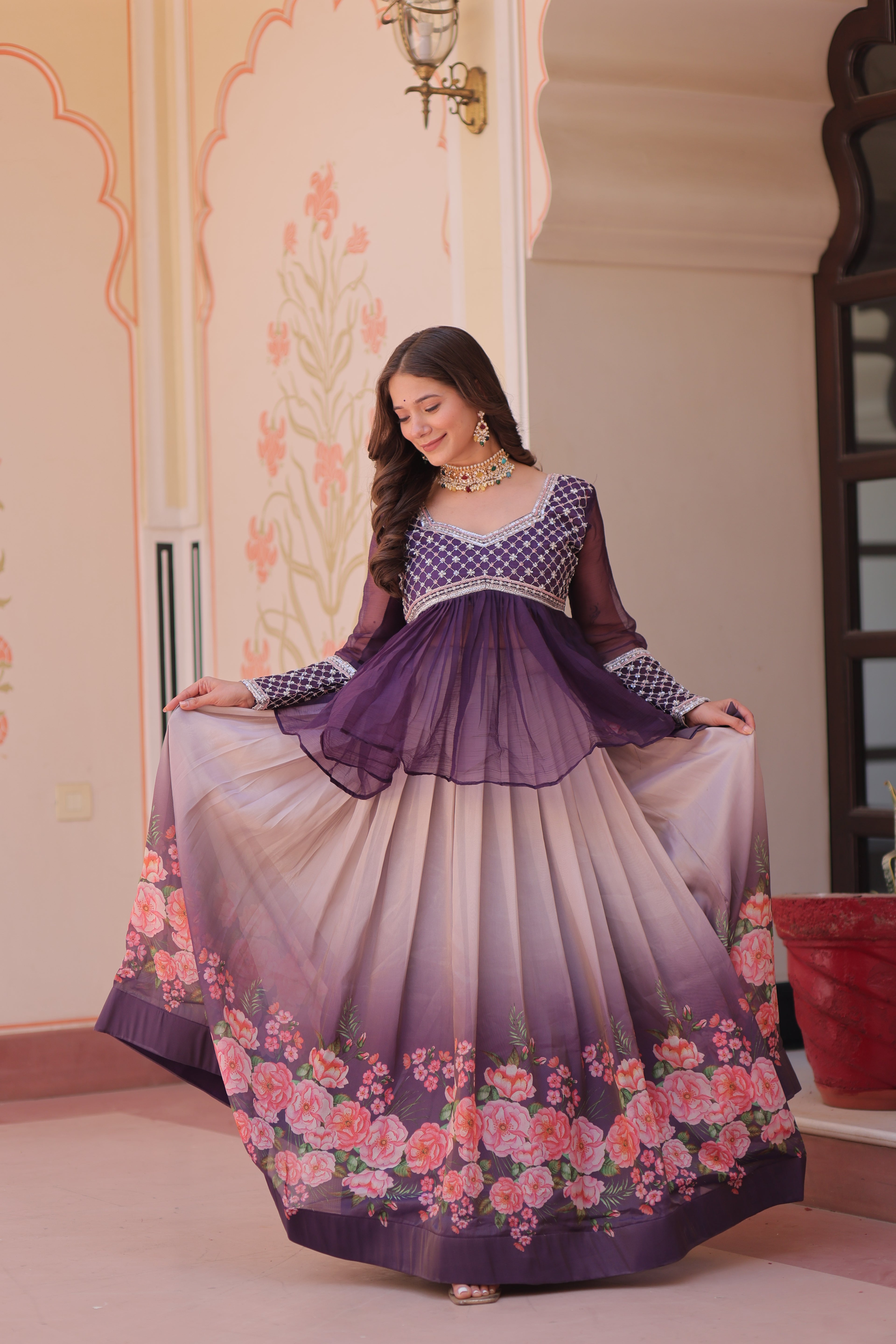 Chiffon Floral Printed Lehenga For Women