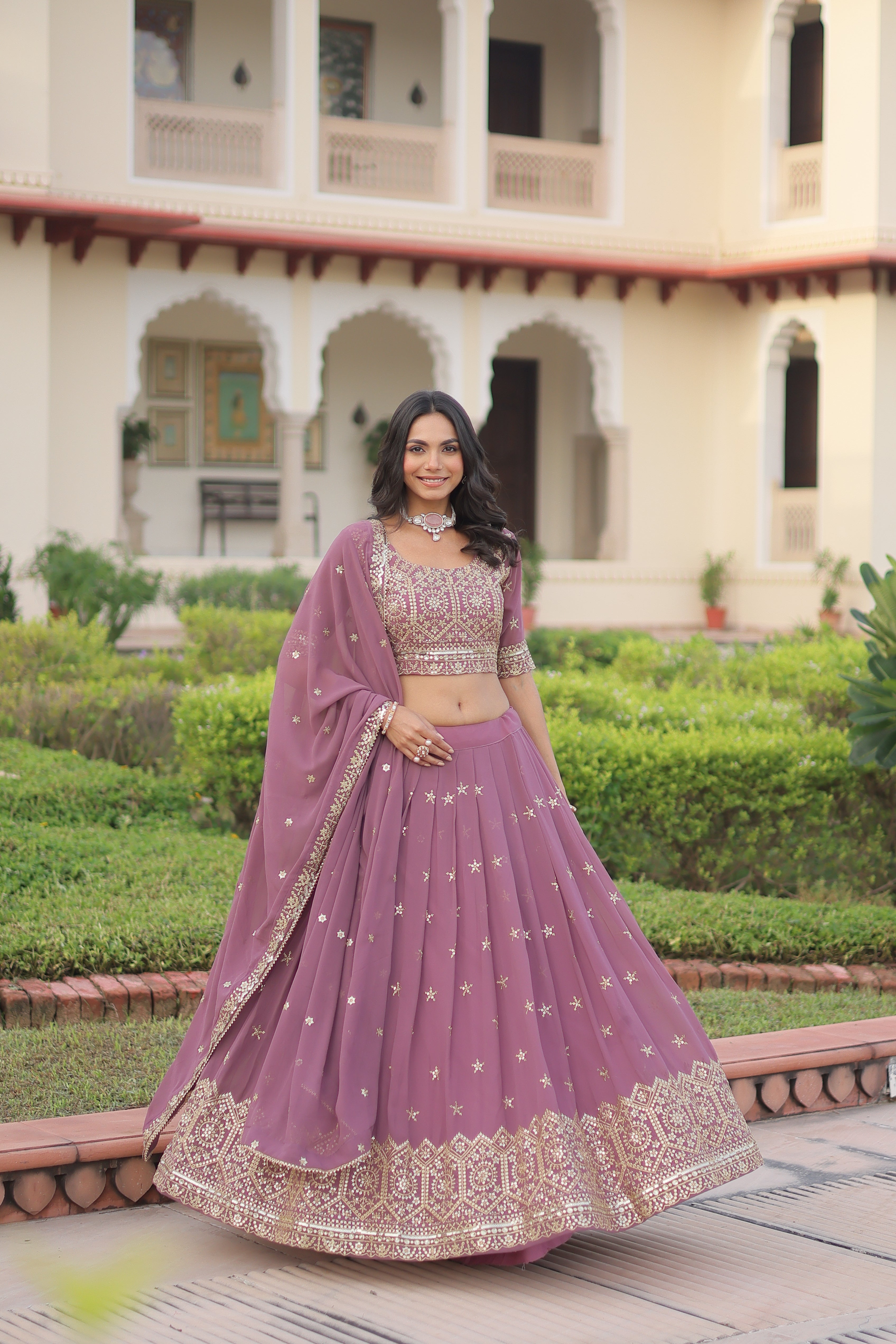 Faux Georgette Embroidered Lehenga For Women