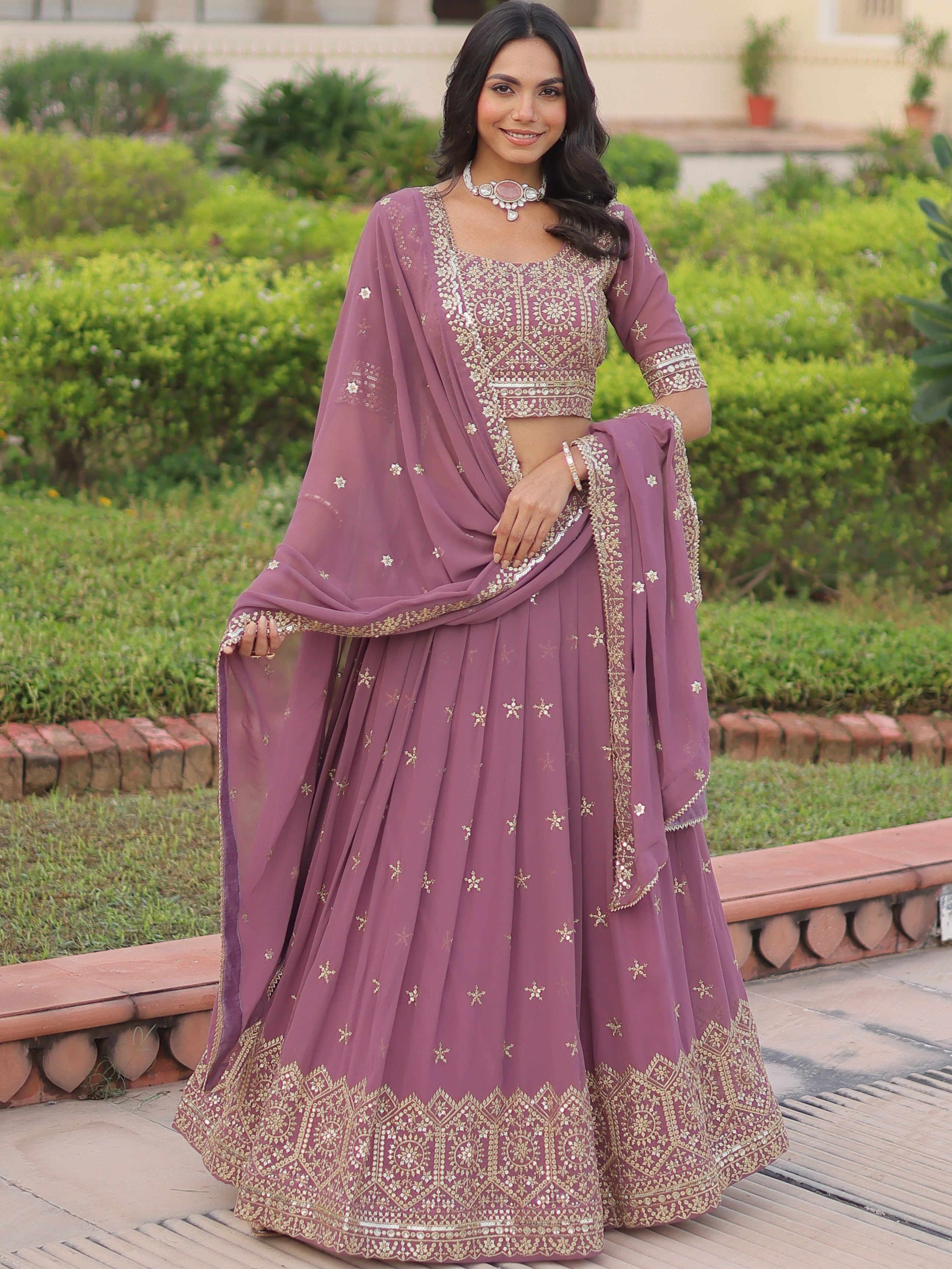 Faux Georgette Embroidered Lehenga For Women