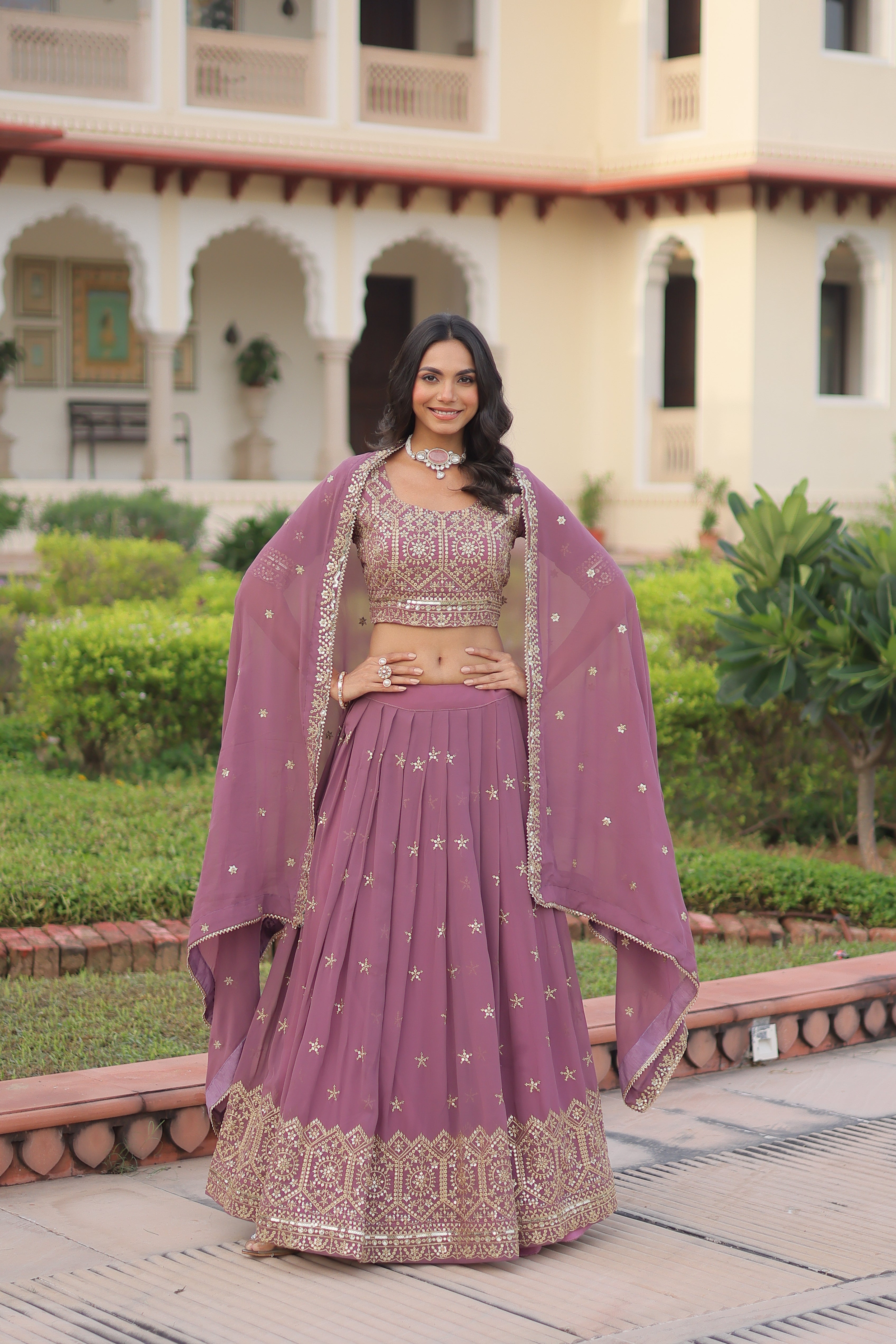 Faux Georgette Embroidered Lehenga For Women