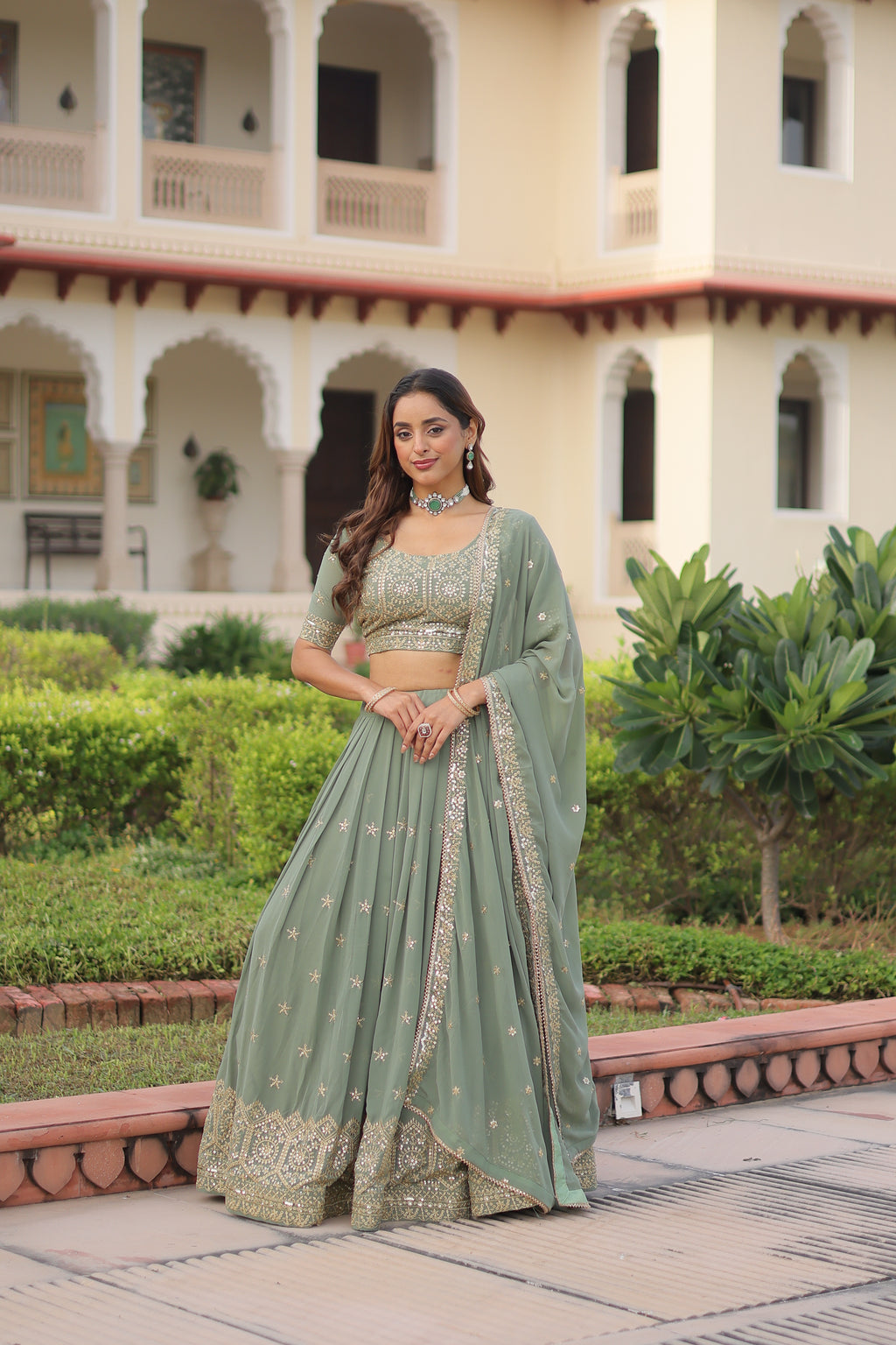 Faux Georgette Embroidered Lehenga For Women