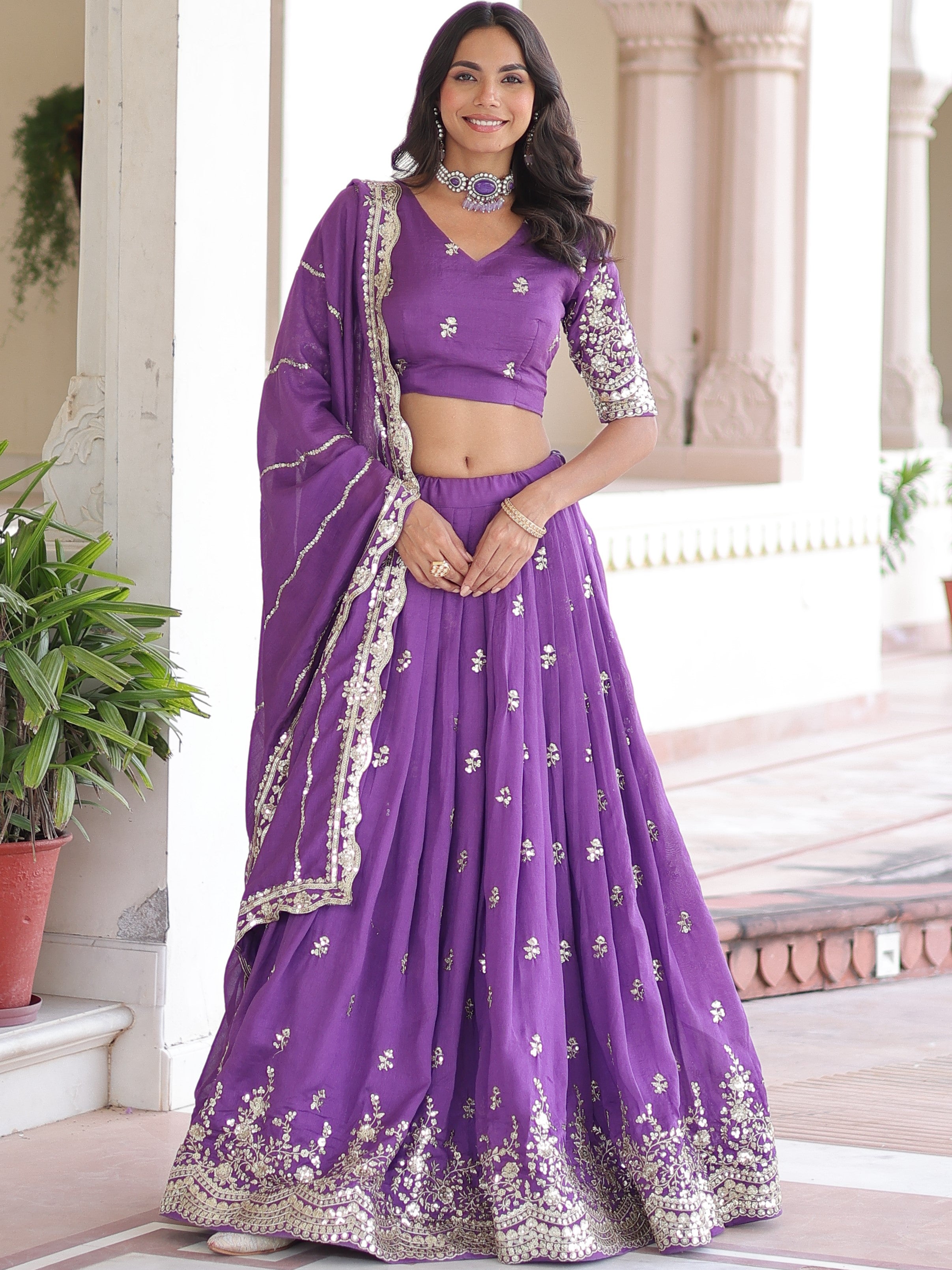 Vichitra Silk Lehenga For Women