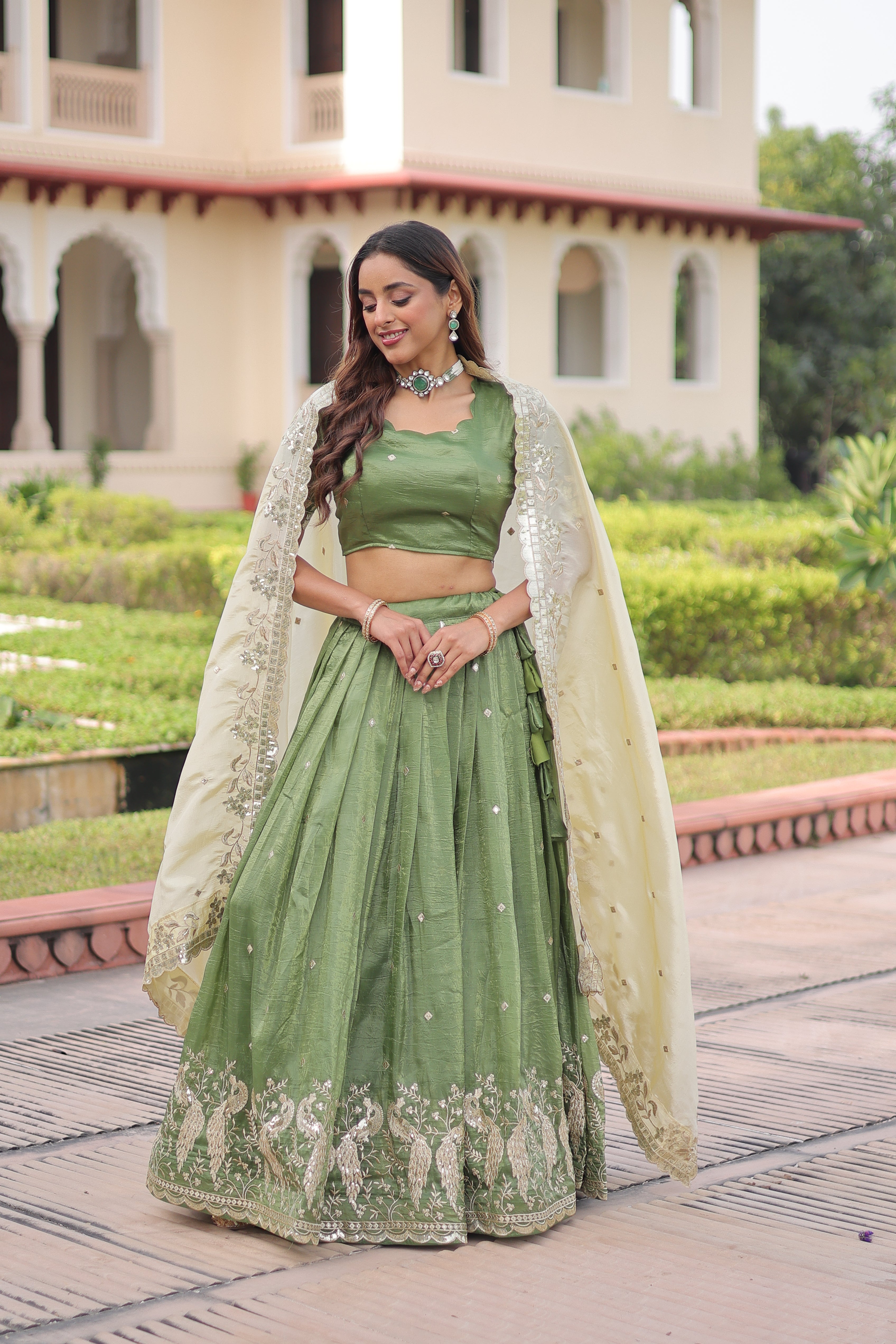 Gold Crush Embroidered Lehenga With Dupatta