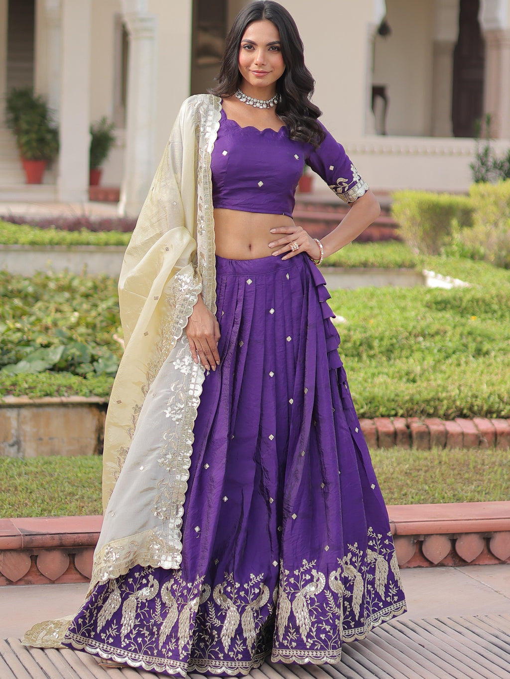 Gold Crush Embroidered Lehenga With Dupatta