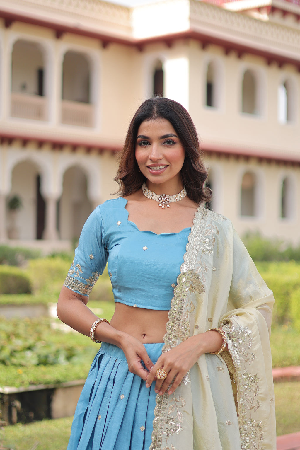 Gold Crush Embroidered Lehenga With Dupatta