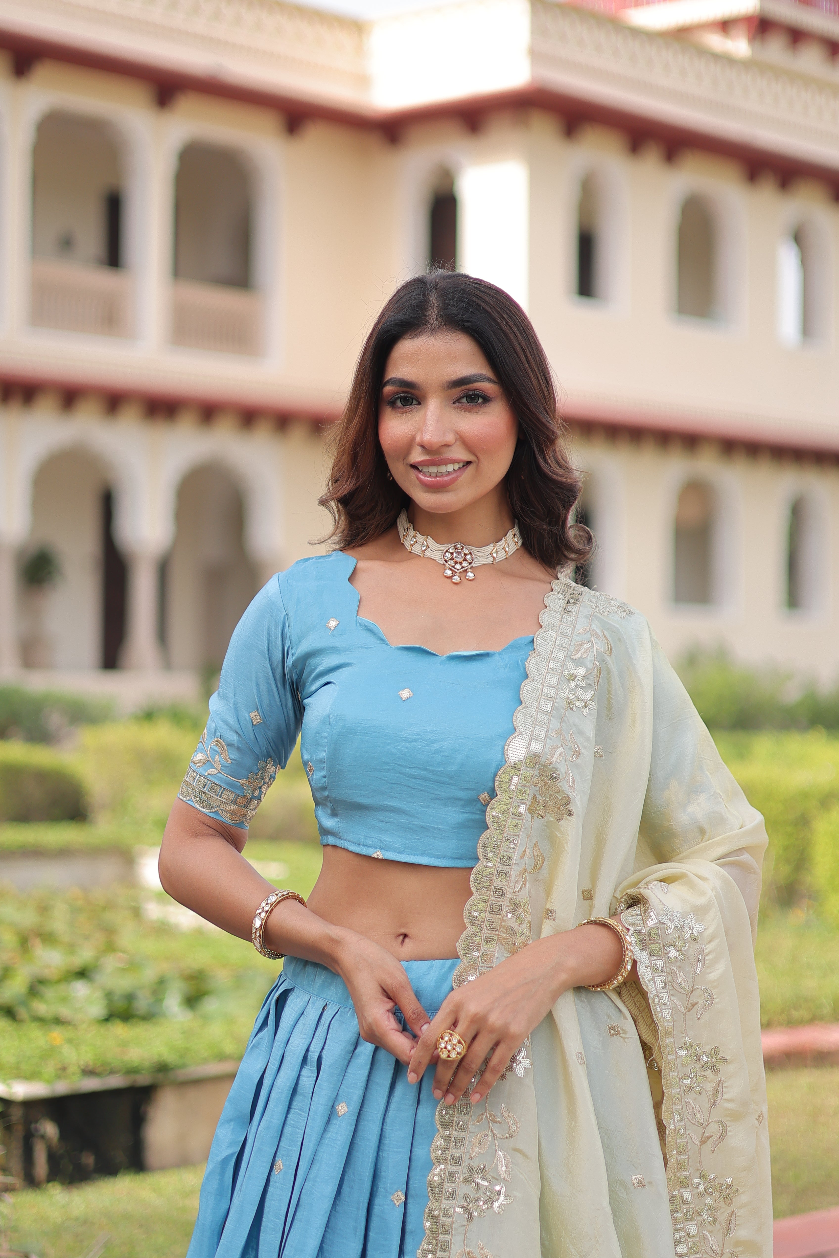 Gold Crush Embroidered Lehenga With Dupatta