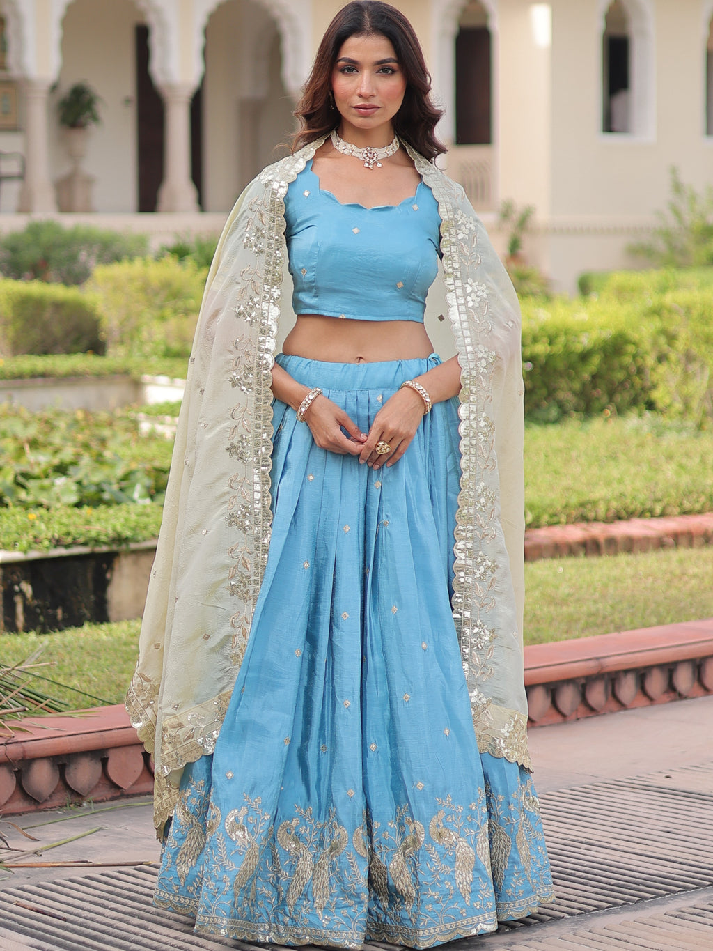 Gold Crush Embroidered Lehenga With Dupatta